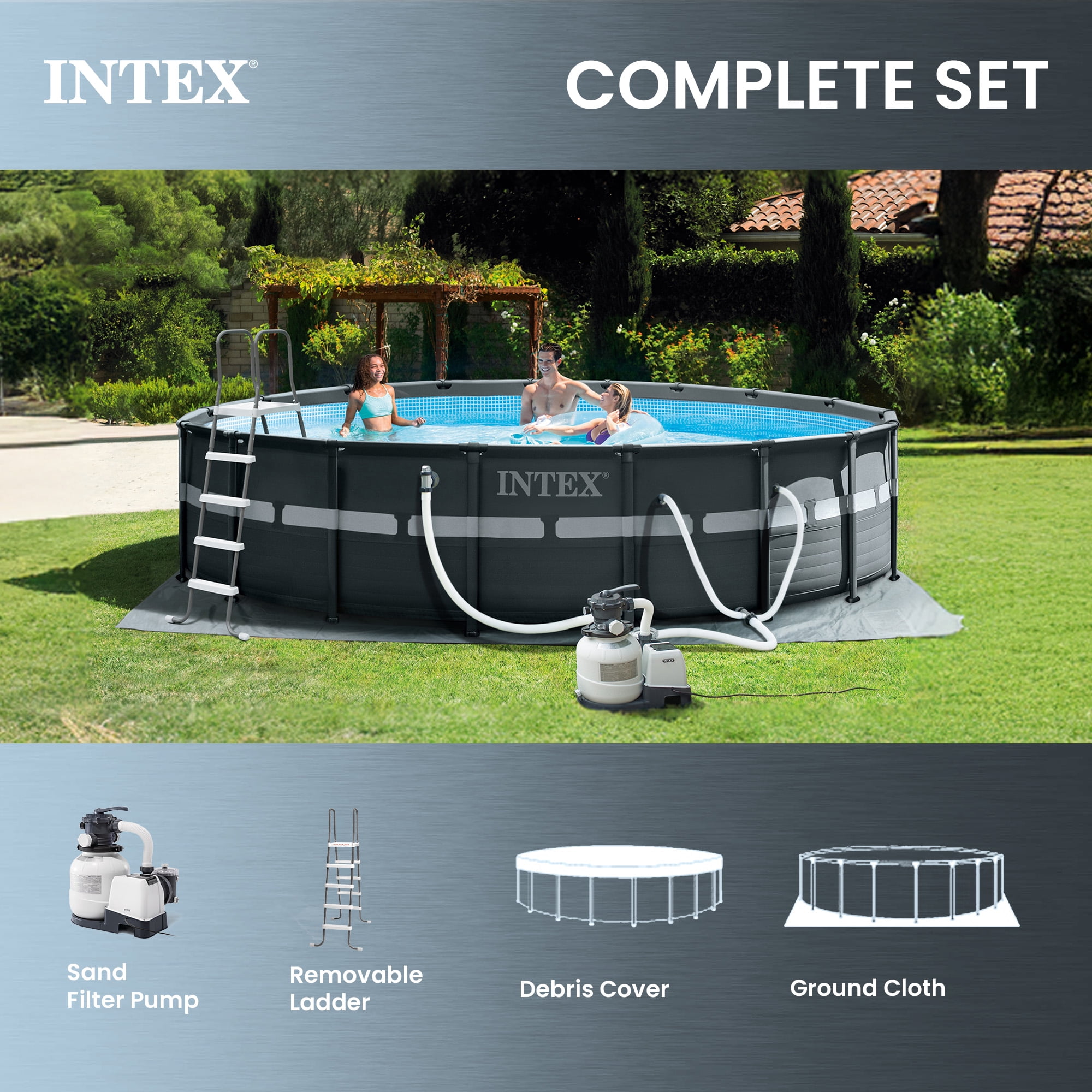 Intex Ultra XTR Above Ground Swimming Pool Set with Sand Filter Pump and Maintenance Kit (18 ft x 52 in) 9eqzq