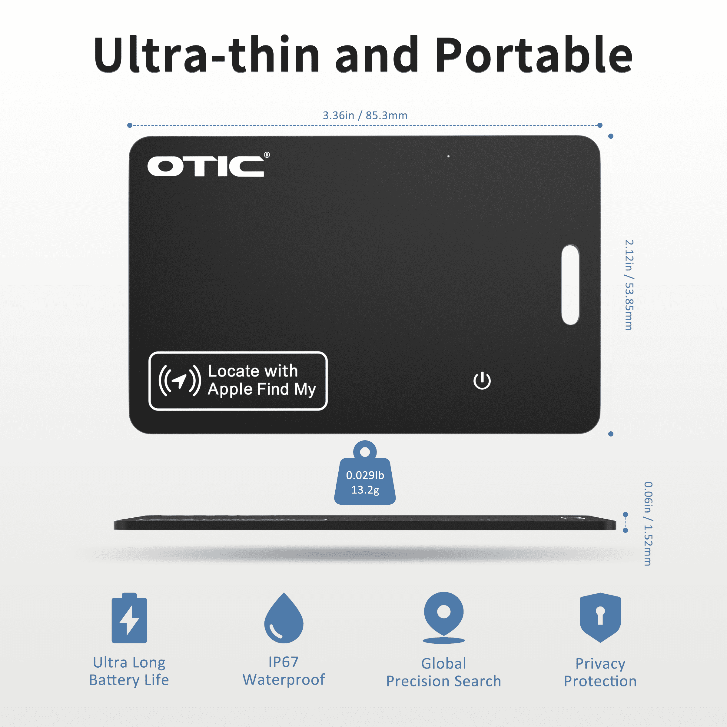 OTIC Smart Bluetooth Wallet Tracker, Dual-System Compatibility for Apple Find My and Google Find My Device, Rechargeable Slim Finder (Black, 0.07 in) aalle