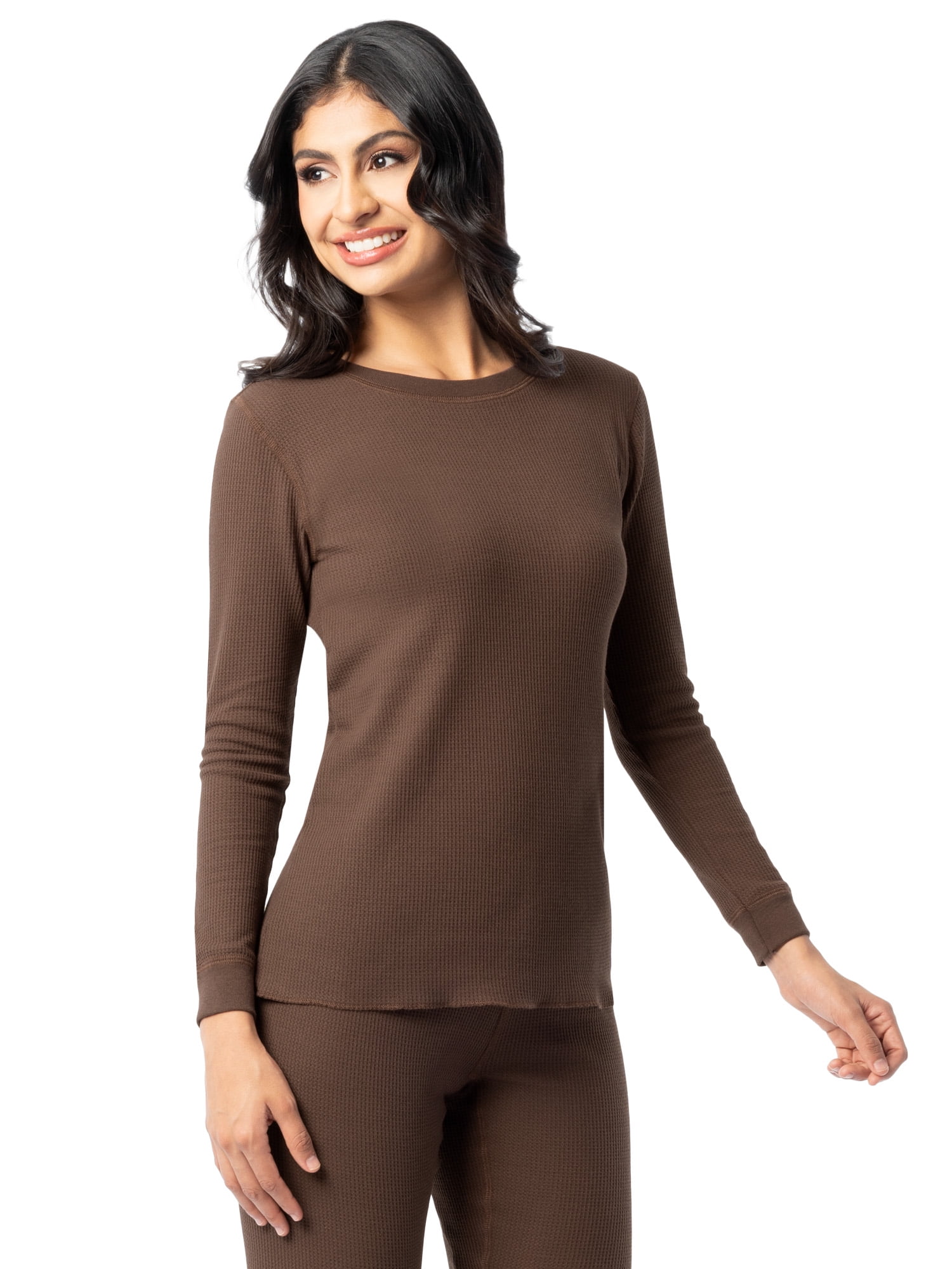 Fruit of the Loom Women's Recycled Waffle Thermal Top (Brown, XS) u779d