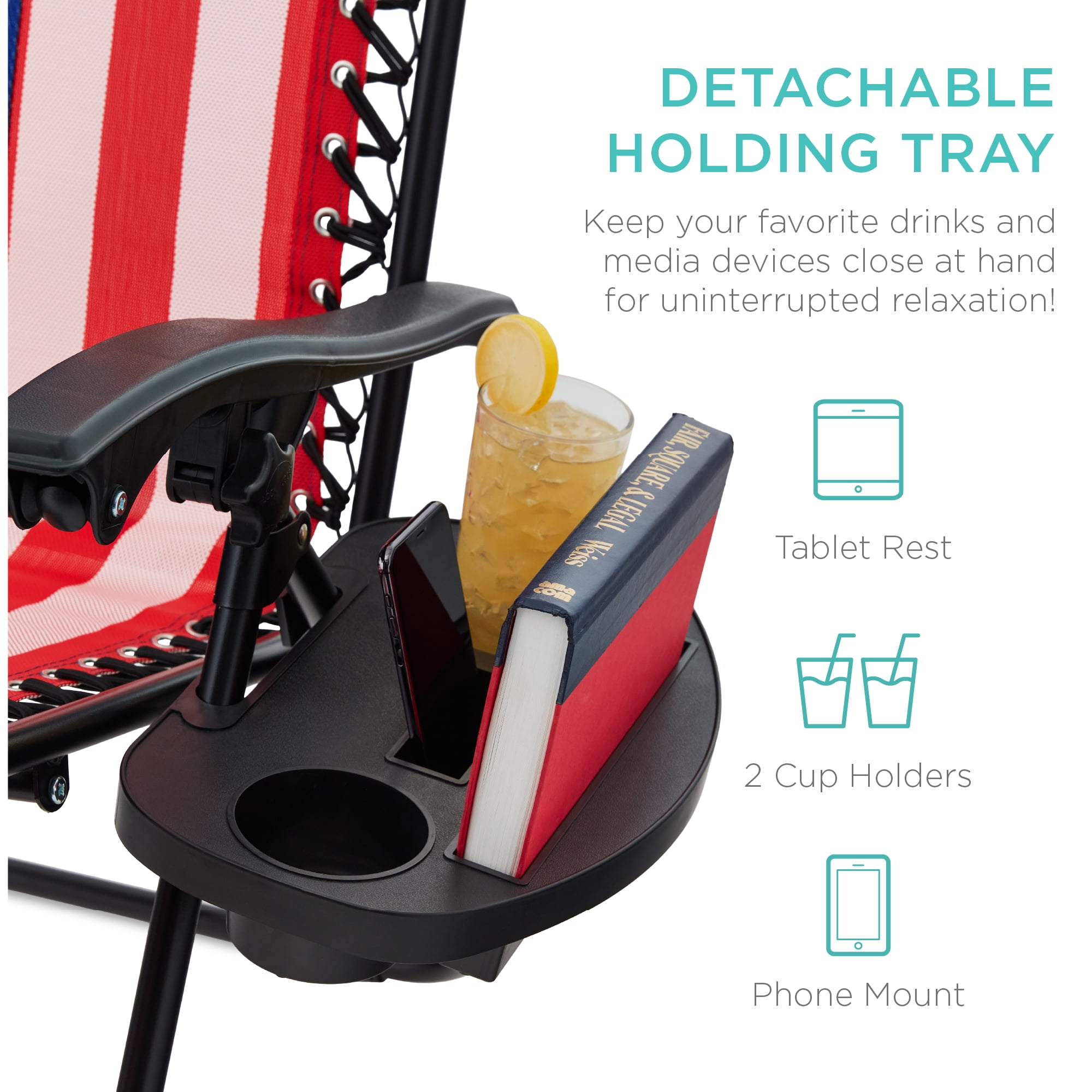 Best Choice Products Zero Gravity Lounge Chair Recliners with Cup Holder Tray (American Flag, Set of 2) 5qg8i