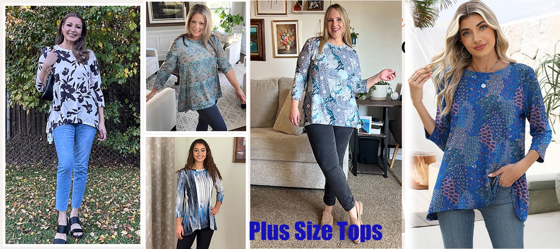 Fantaslook Women's Plus Size Tunic Top Floral 3/4 Sleeve Flowy Blouse (XXL) aahu1
