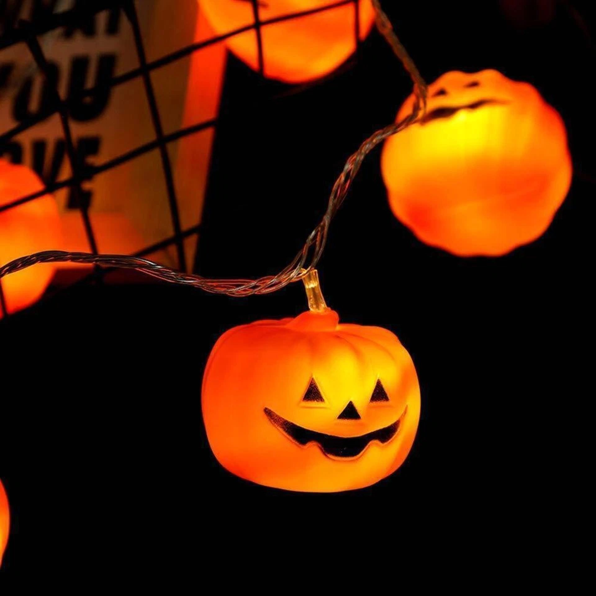 VAULT Halloween Pumpkin LED String Lights, Decorative Holiday Lighting with 8 Modes (Orange, 20 Count) py8xd