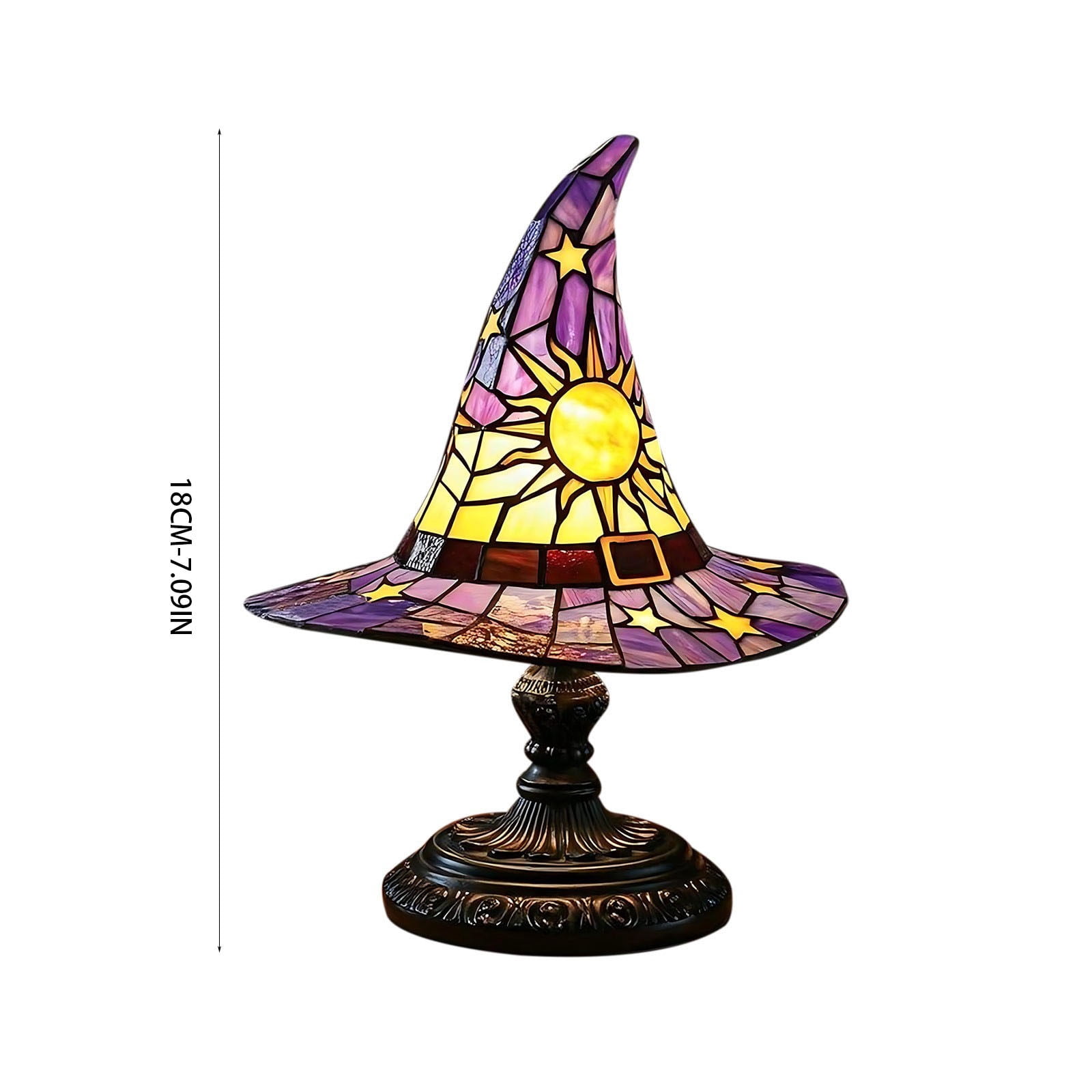 Outtop Halloween Witch Hat Stained Glass Table Lamp, Tiffany-Style LED Night Light with Sun and Star Motifs (Purple, 7.09 in) i3tdw