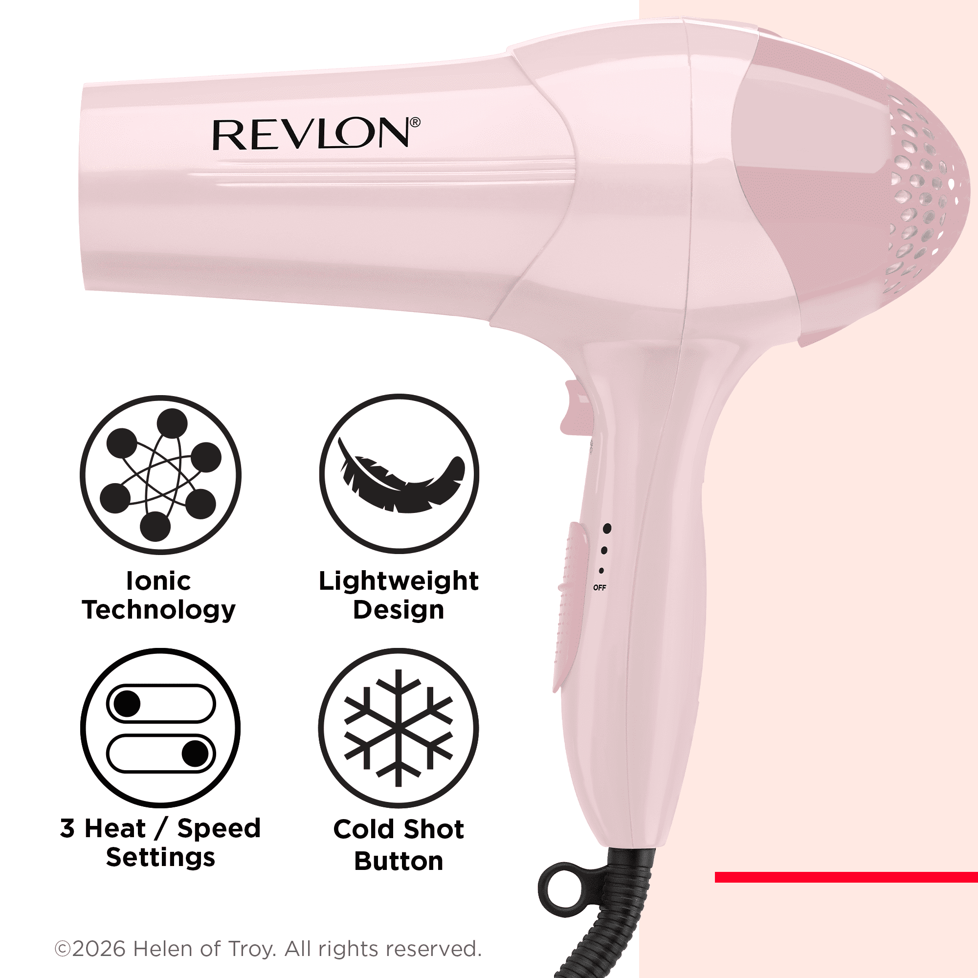 Revlon Essentials Frizz Control Ionic Hair Dryer (Light Pink, 1875 Watts) x2fqk
