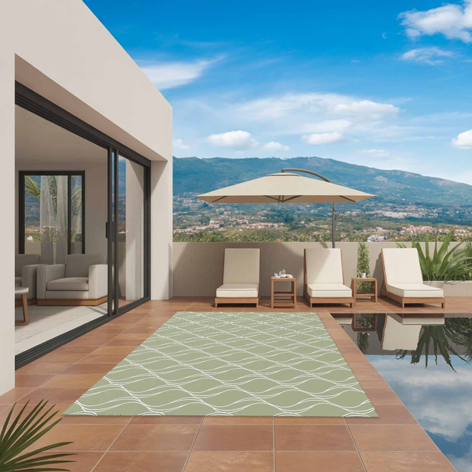 ERUNPONLY Sage Green Striped Outdoor Rug, Non-Slip Washable Geometric Patio Area Rug for Deck Porch Camping (3 ft x 5 ft) ioozk