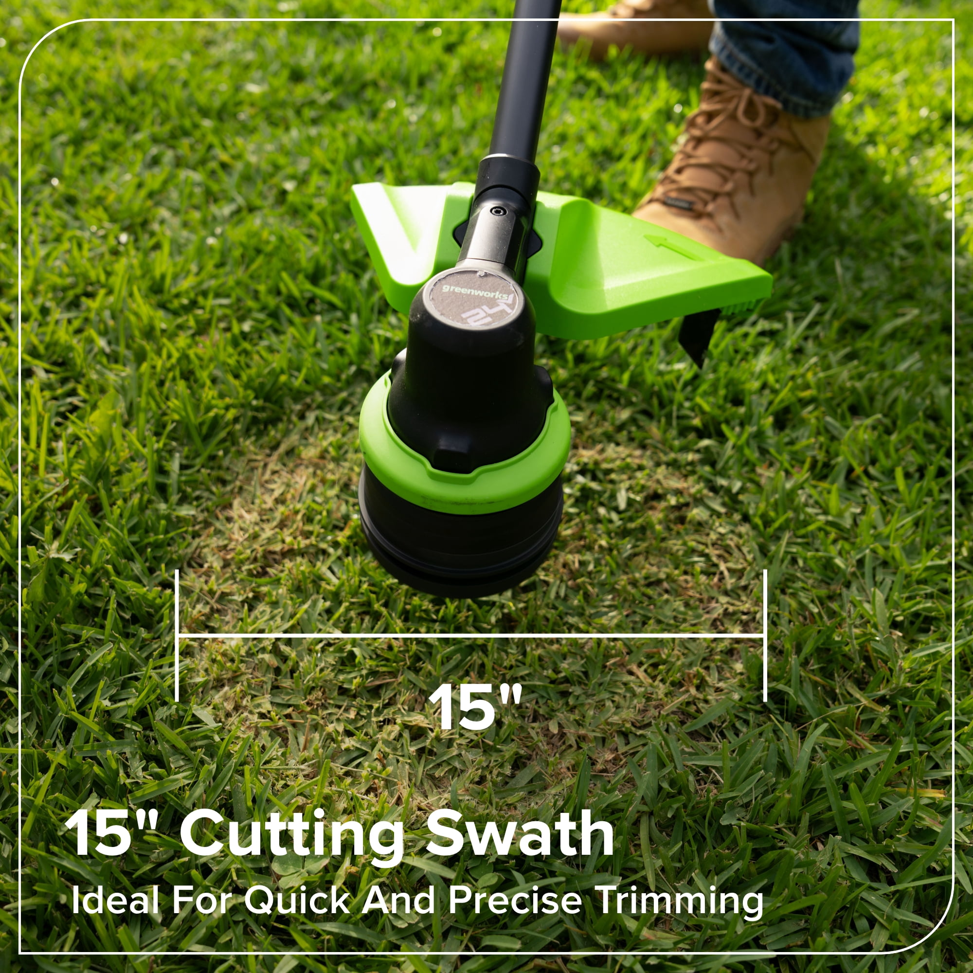 Greenworks 24V 15-in Brushless String Trimmer with 6.0Ah Battery and 65W USB-C Charger (Green, 15-in) h387y