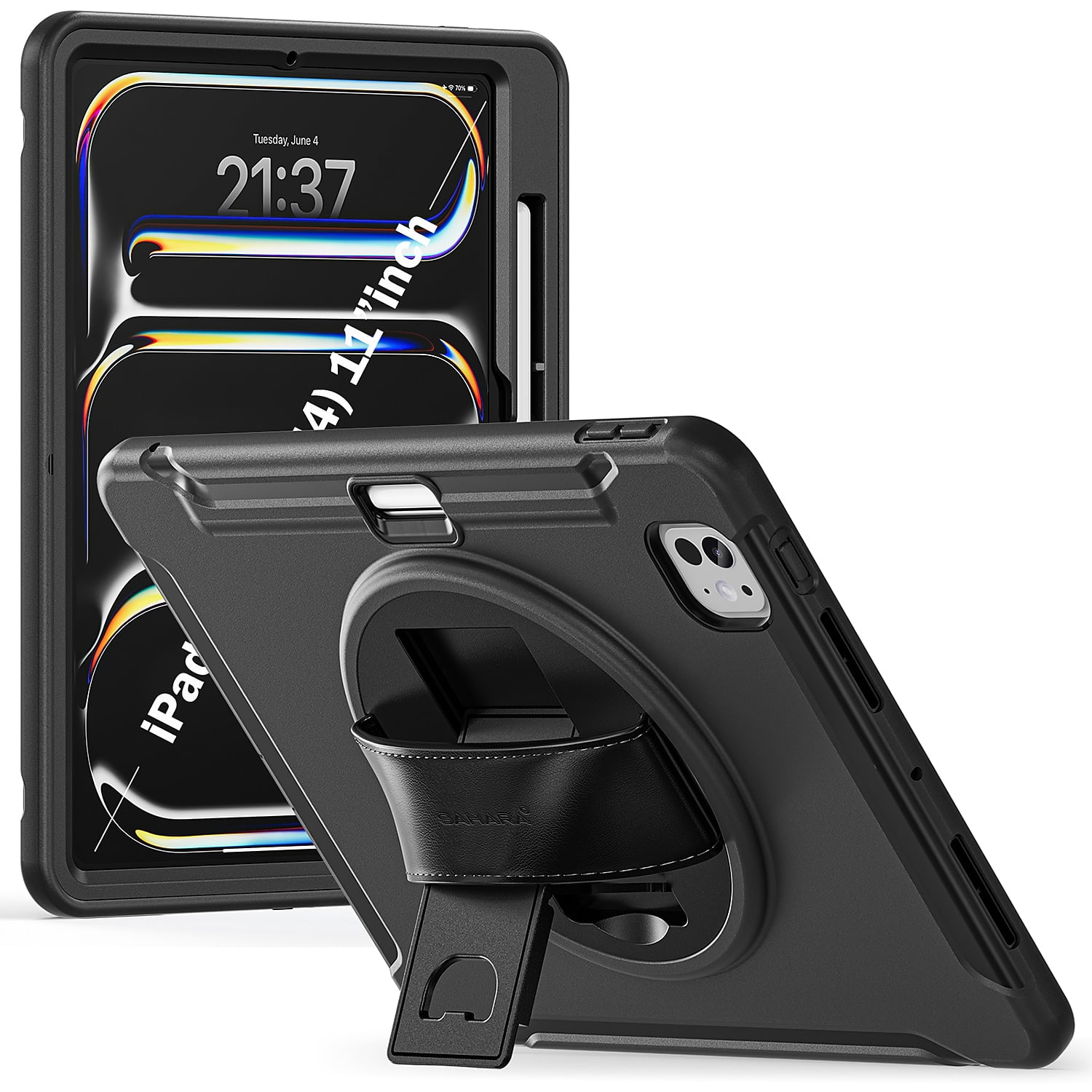 SaharaCase Raider Heavy Duty Protective Tablet Case with Hand Strap and Kickstand for iPad Pro 11 in (M4 2024/M5 2025) (Scorpion Black) 5v874