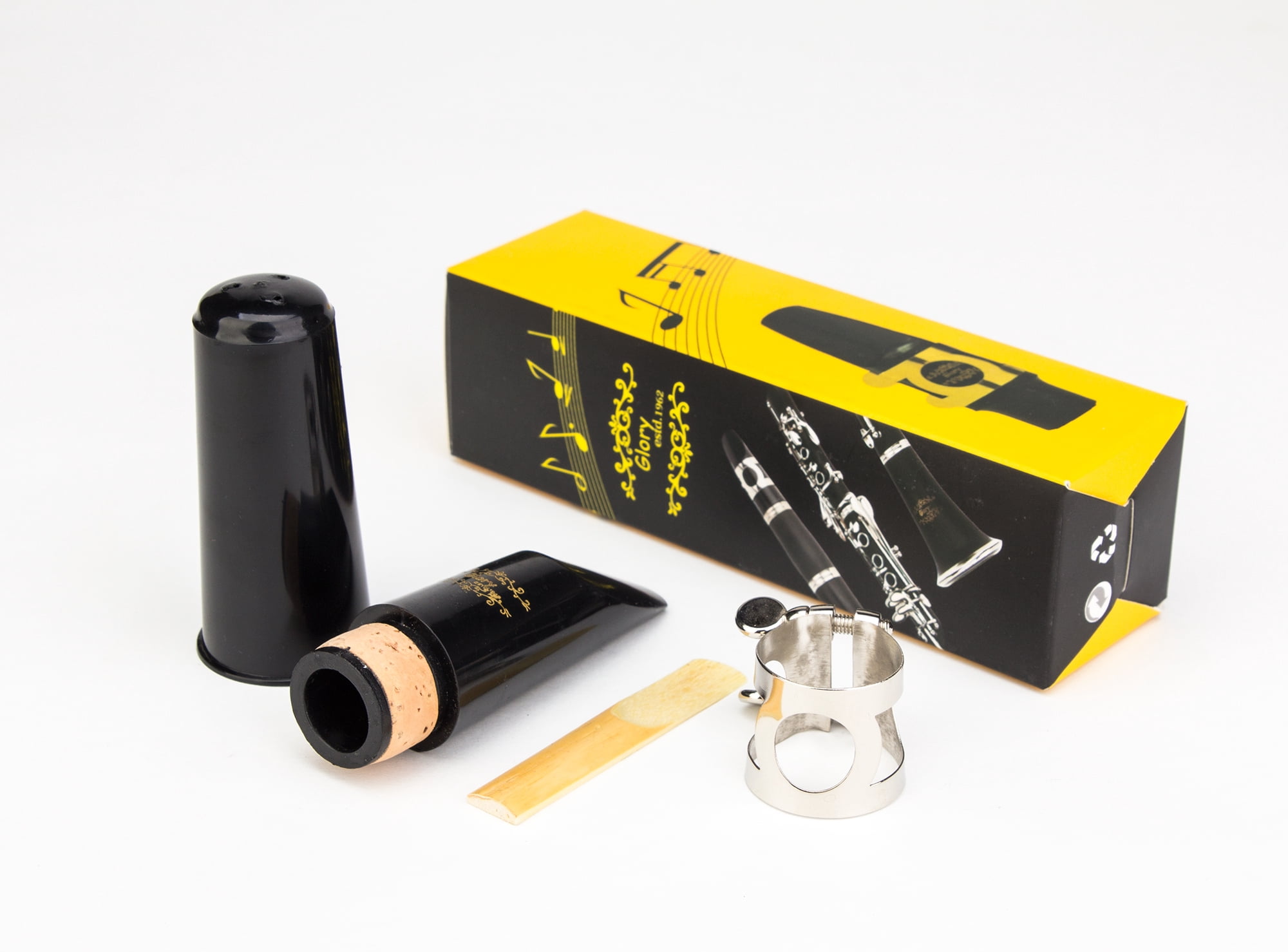 GLORY Clarinet Mouthpiece Kit with Ligature, Reed, and Cap (Black, Standard Bb) 7mavo