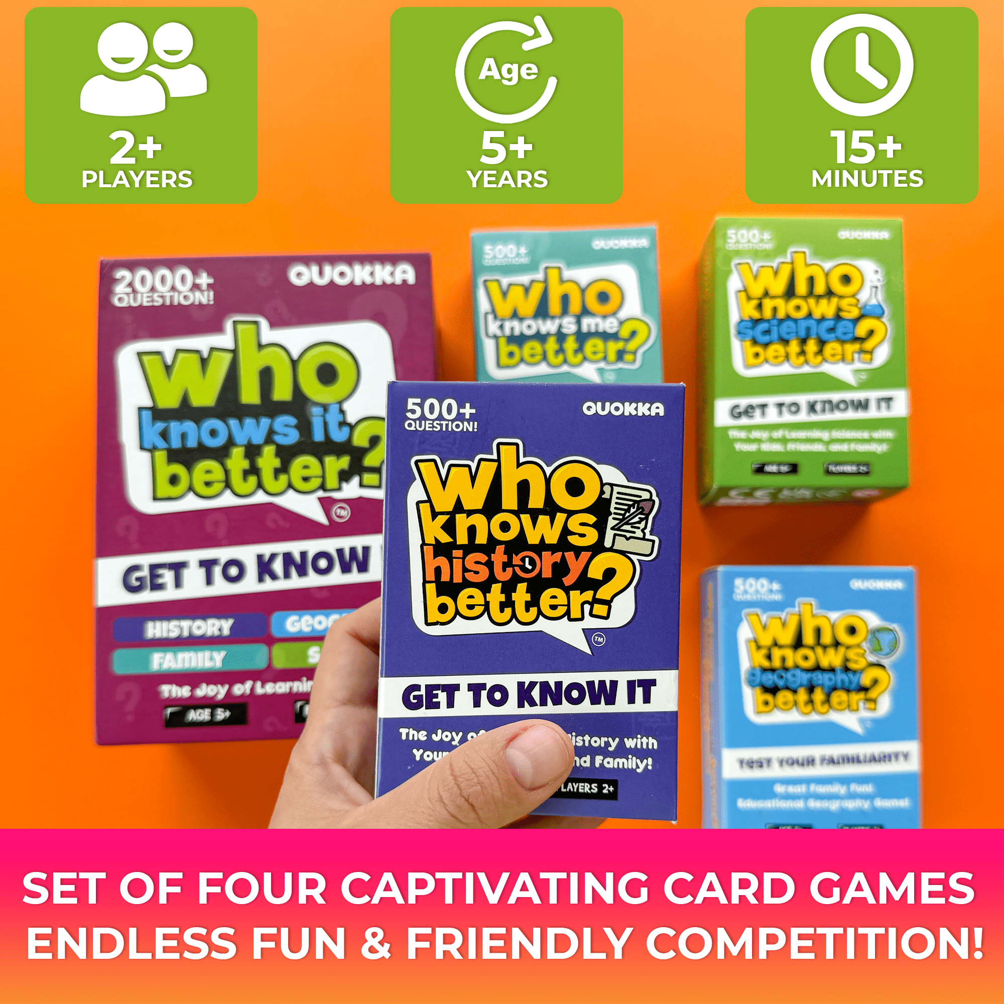 Quokka Family Quiz Card Game Educational Learning Activity Set (2000 Questions, 4 Sets) 8nx36