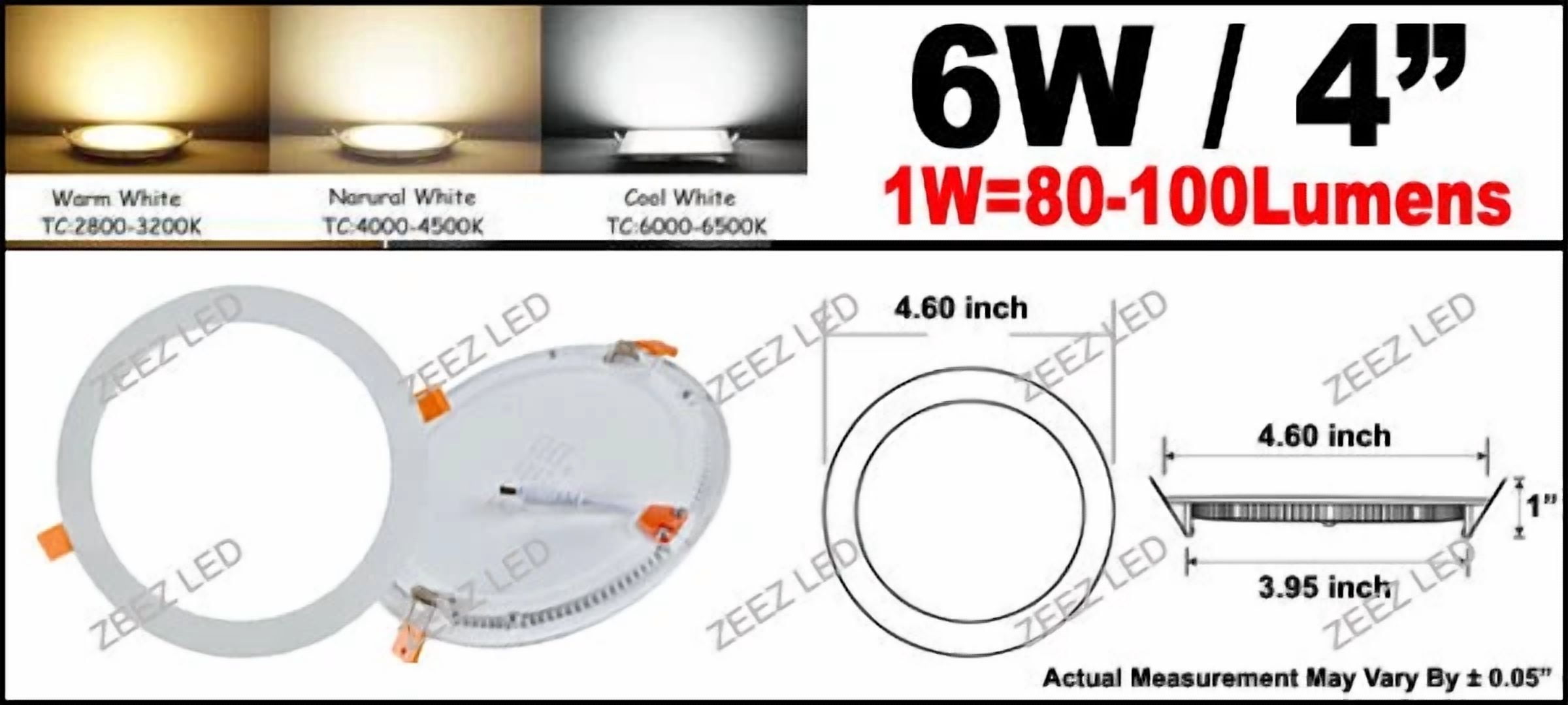 Knack 6W 4-Inch Round LED Recessed Ceiling Light Slim Wafer Panel (Natural White, 4 in) j25xu