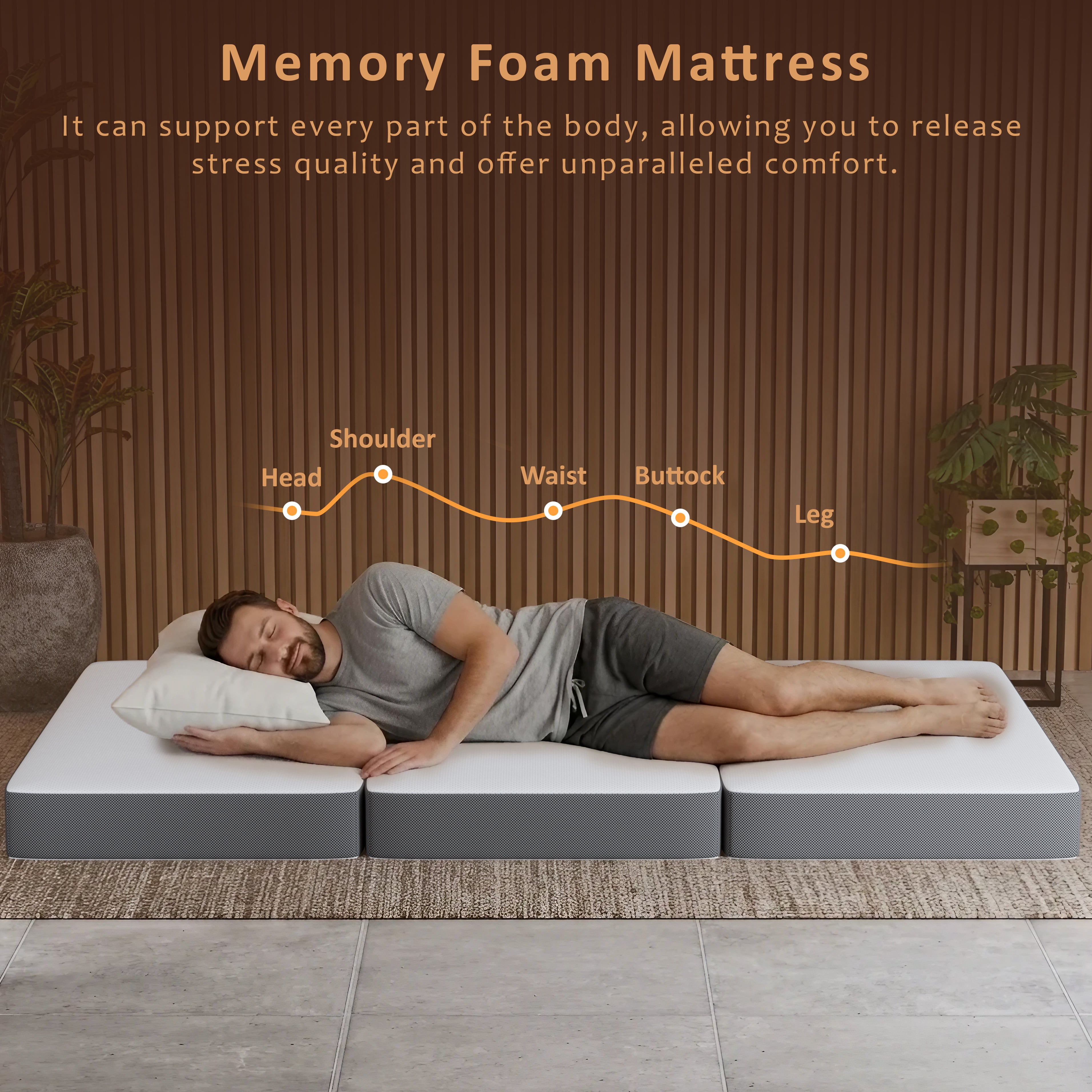 Continental Sleep Tri-Folding Gel Memory Foam Portable Floor Mattress (White, 75 in x 25 in x 3 in) 7zi0a