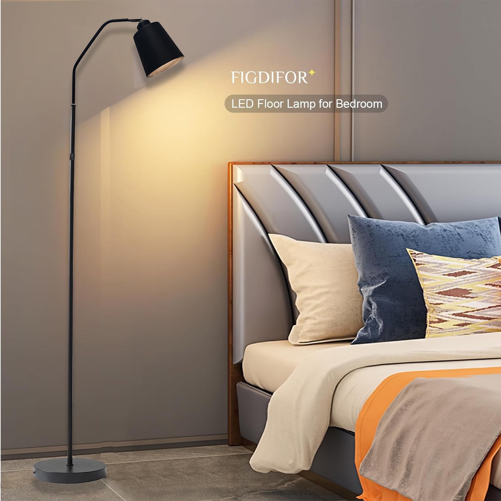 Golyzmt Modern Dimmable LED Floor Lamp, Adjustable Height Standing Light for Living Room and Bedroom (Black, 60 in) j32dq