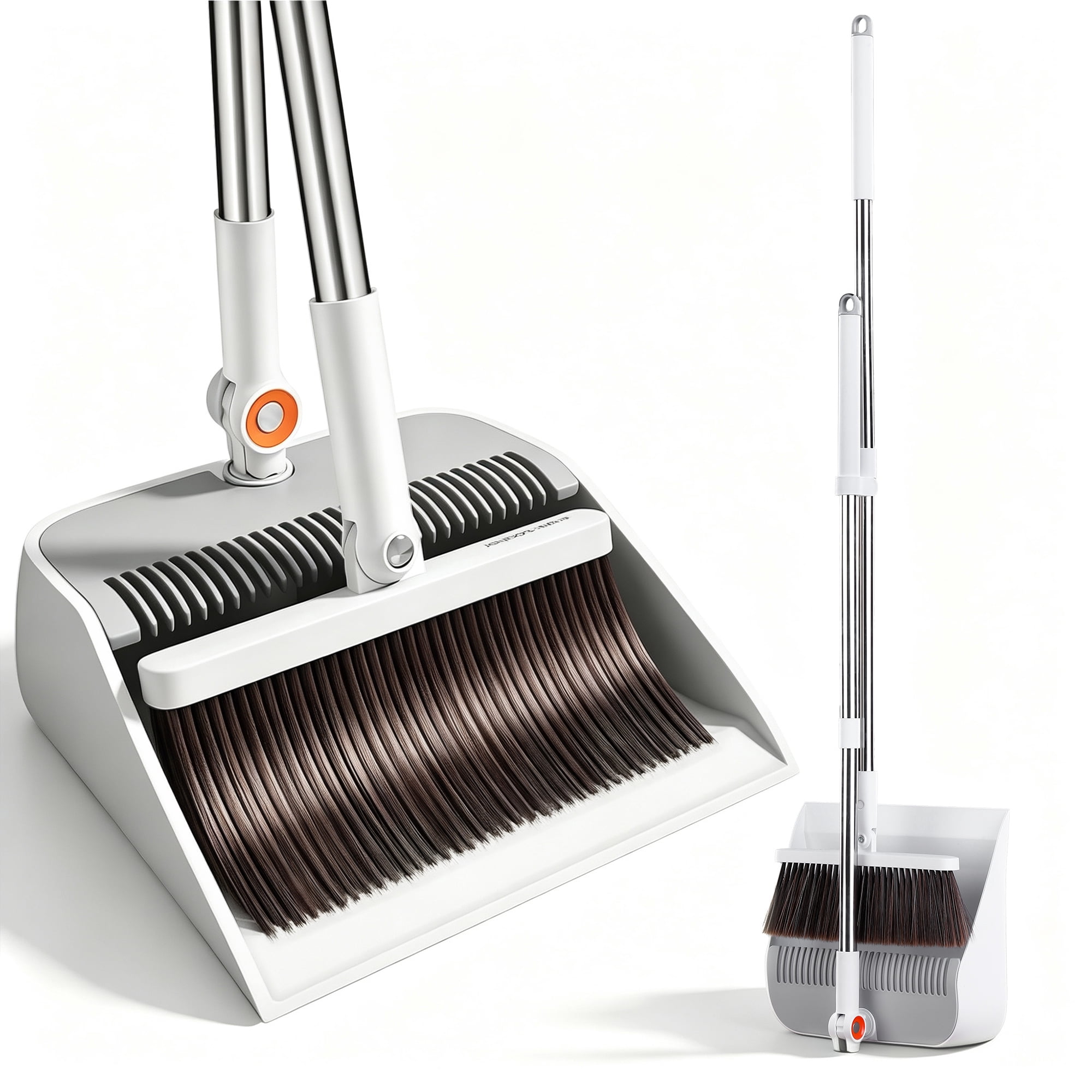 MAOFACE Broom and Dustpan Set for Home, Upright Cleaning Combo with Integrated Comb Teeth (White, 39 in) 76ckv