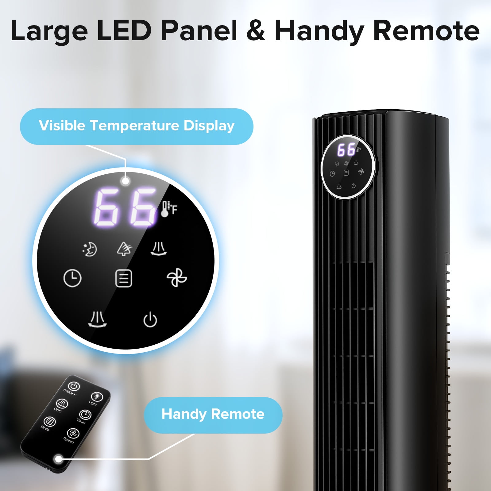 KissAir 35 in Bladeless Tower Fan, Quiet Oscillating Cooling Fan with Remote Control (Black, 35 in) 4tgp6