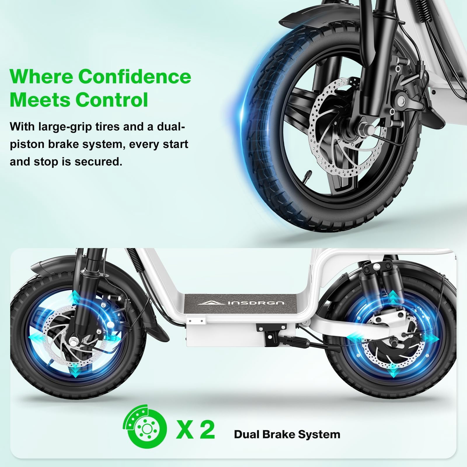 INSDRGN Electric Scooter with Seat, Foldable Commuter E-Scooter, 1600W Motor, 42-Mile Range (White, 14 in) 5wfm6