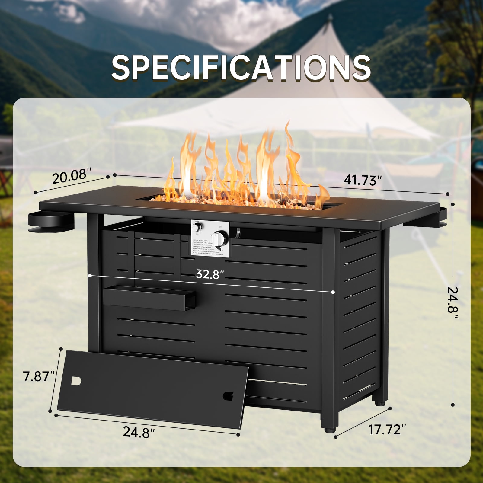KingChii 45 in Propane Fire Pit Table with Lid and Lava Stone, 60,000 BTU Steel Gas Fire Pit for Outdoor Patio (Black, 45 in) dbp4b
