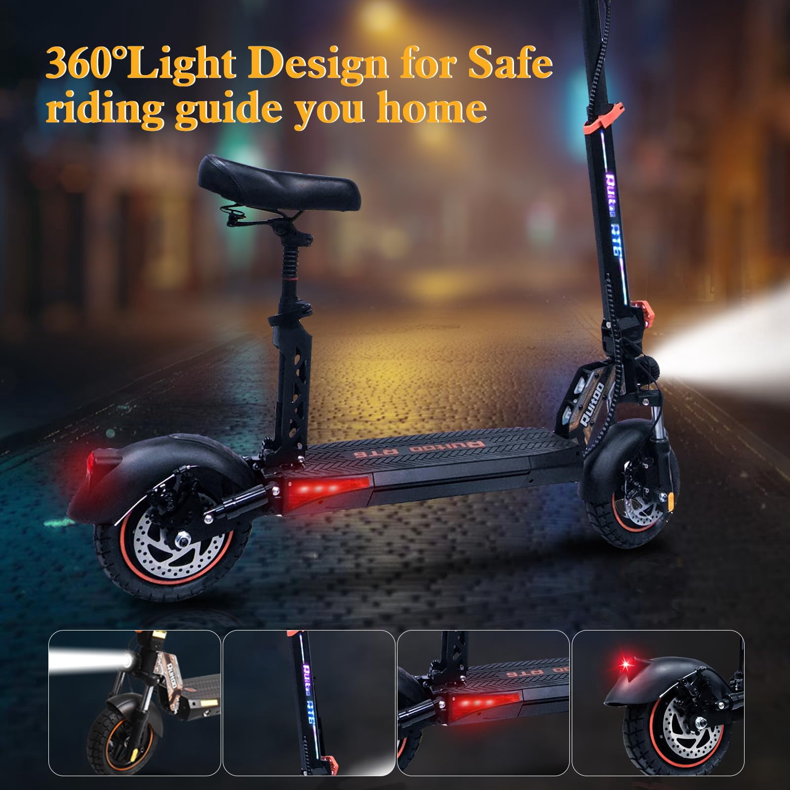 RubiQ Sports 800W Electric Scooter for Adults with Seat (Black, 264 lb Max Load) bdeku