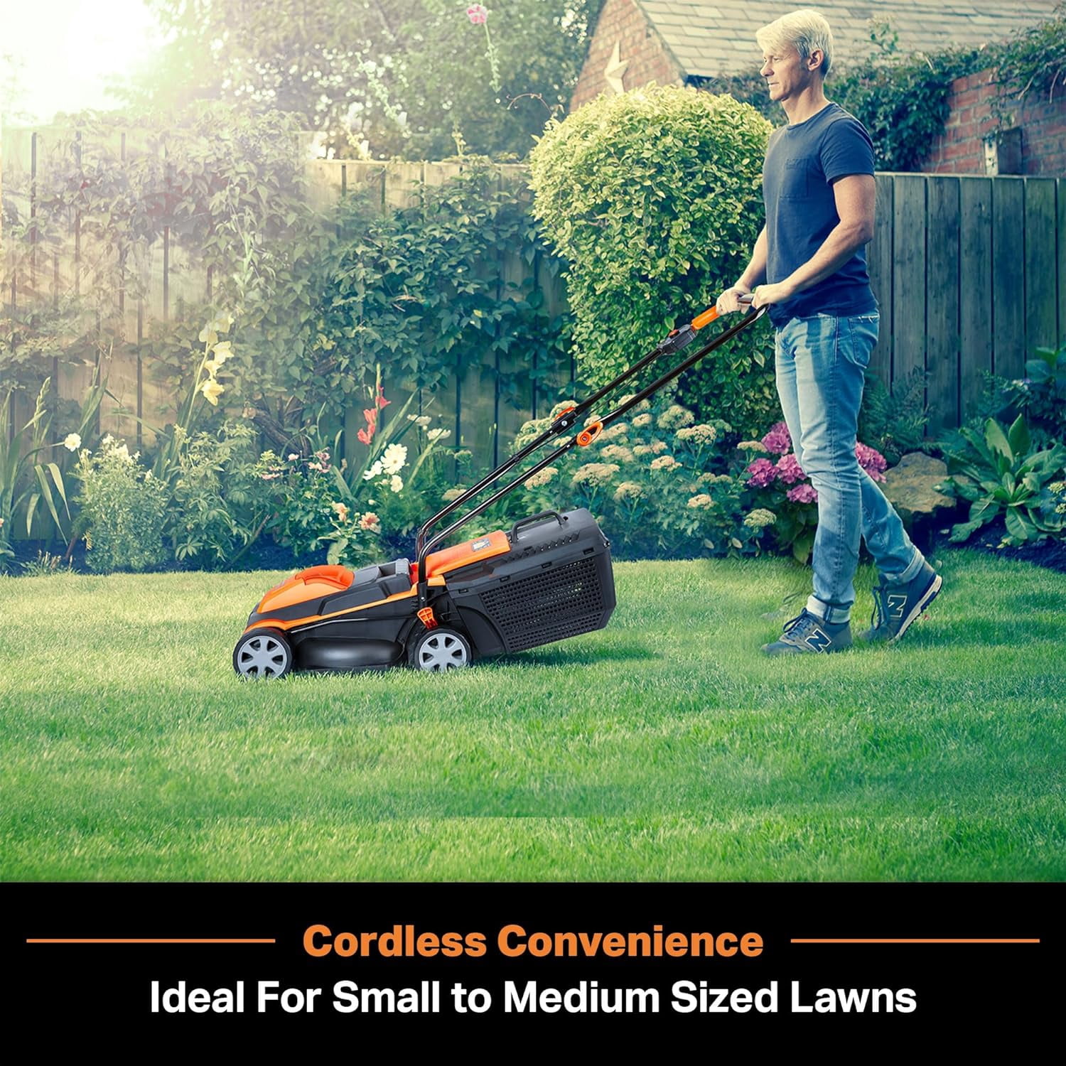LawnMaster 24V Max Cordless Lawn Mower and Leaf Blower Combo Kit (13-inch Deck, 2x4.0Ah Batteries) e5lbq