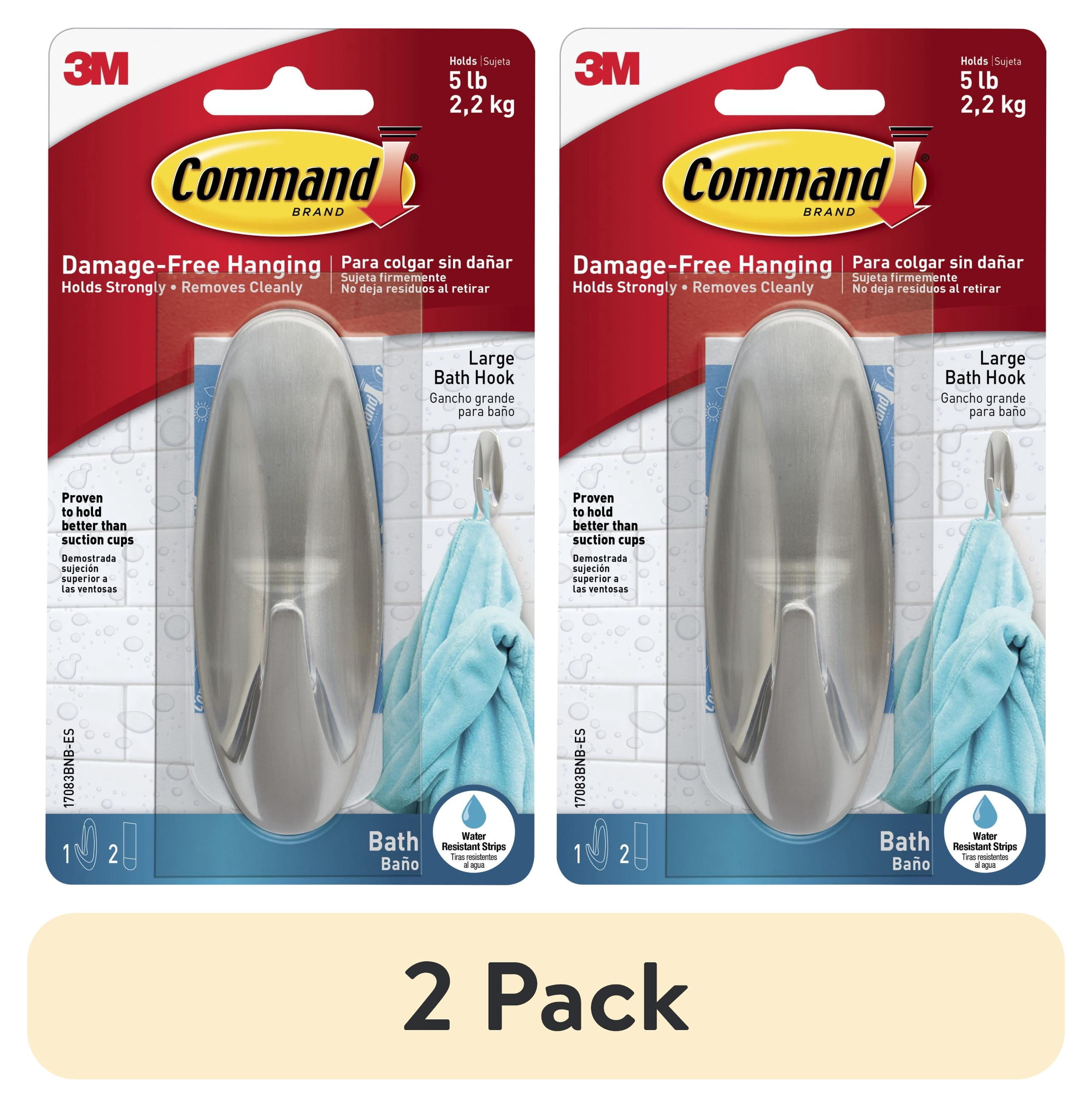 Command Bath Large Designer Hook, Water-Resistant Adhesive Wall Mount (Silver, 2 Pack) cbzp3