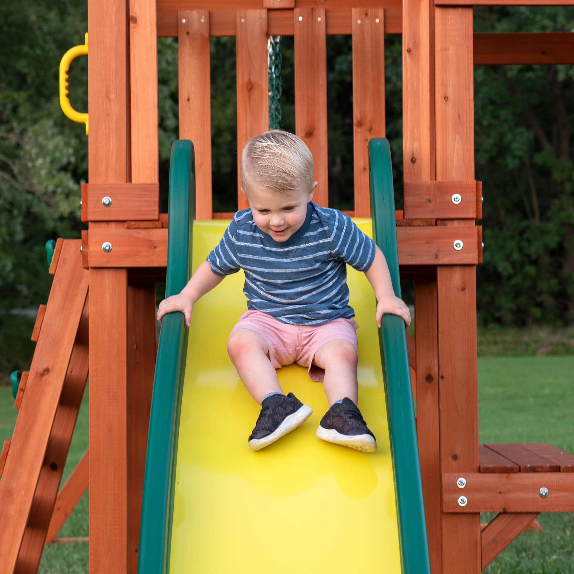 Backyard Discovery Tucson Cedar Wooden Swing Set with Slide and Rock Wall (Brown, 15 ft x 11 ft) 9we6w