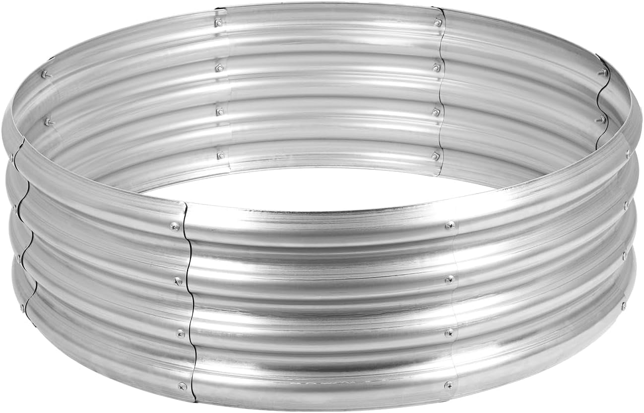 OLOV Galvanized Steel Fire Pit Ring, Heavy-Duty Outdoor Wood Burning Liner (Silver, 36 in) 3lauw