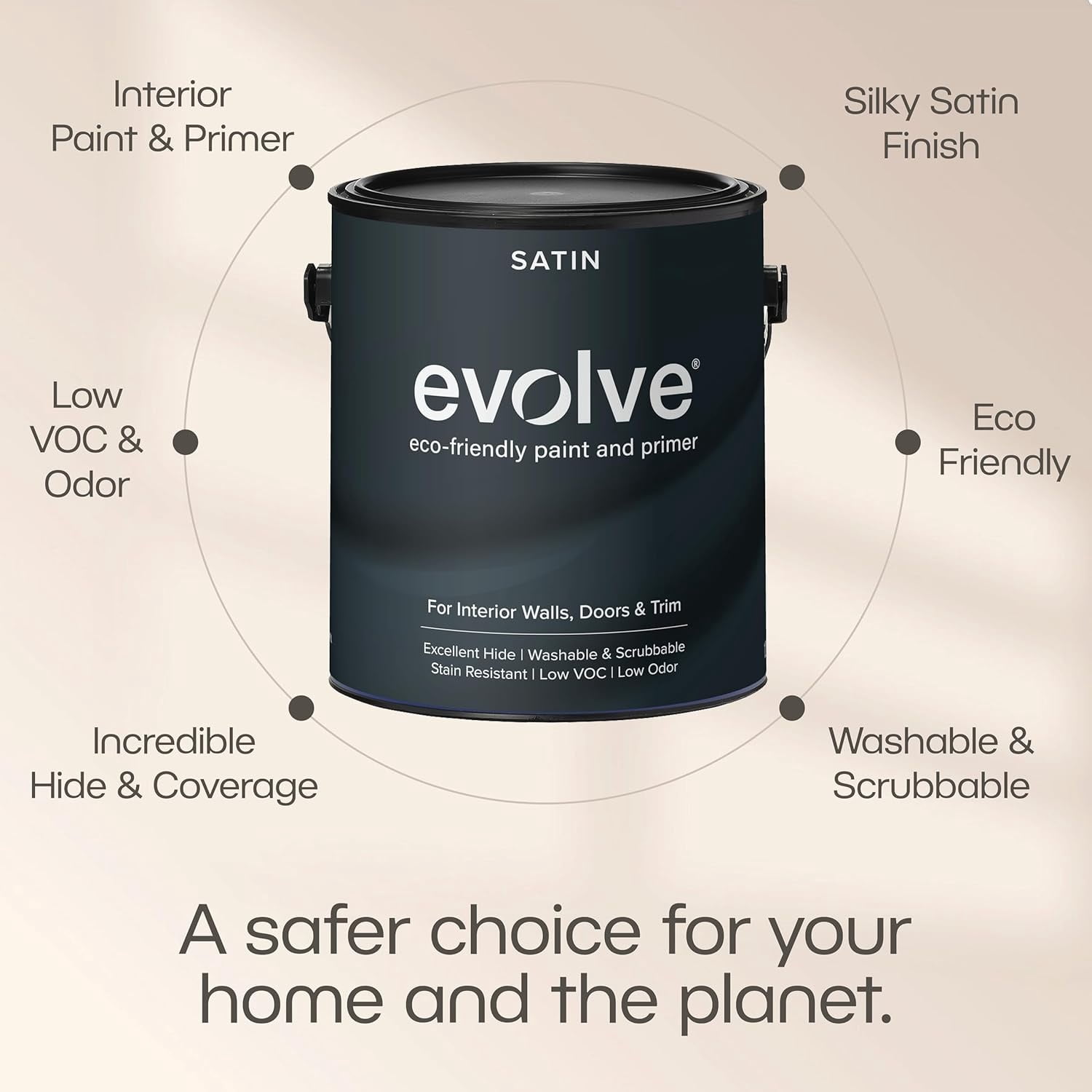 Evolve Acrylic Latex Paint and Primer, Satin Sheen, Cloud White (1 Gallon) tp58n