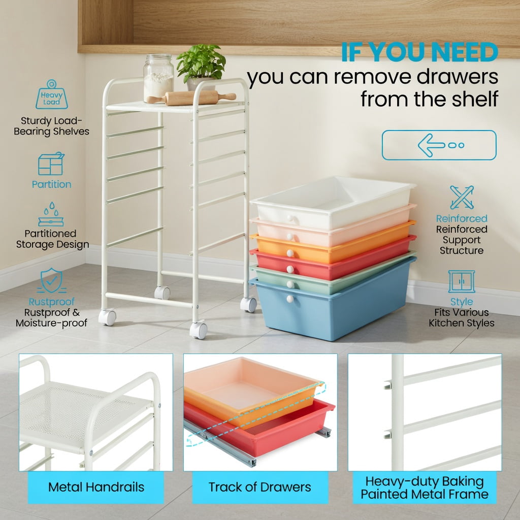 Spaco 6-Drawer Rolling Storage Cart Organizer, Multipurpose Mobile Craft Organizer for Home and Office (Blue) 88prd