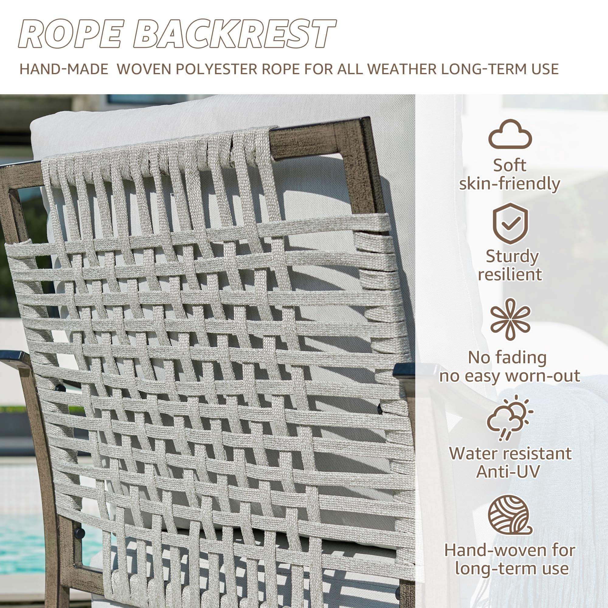 NATURAL EXPRESSIONS 4-Piece Outdoor Patio Conversation Set with Swivel Rocking Chairs and Hand-Woven Rope Back (Beige, 4-Piece Set) 9zrj8