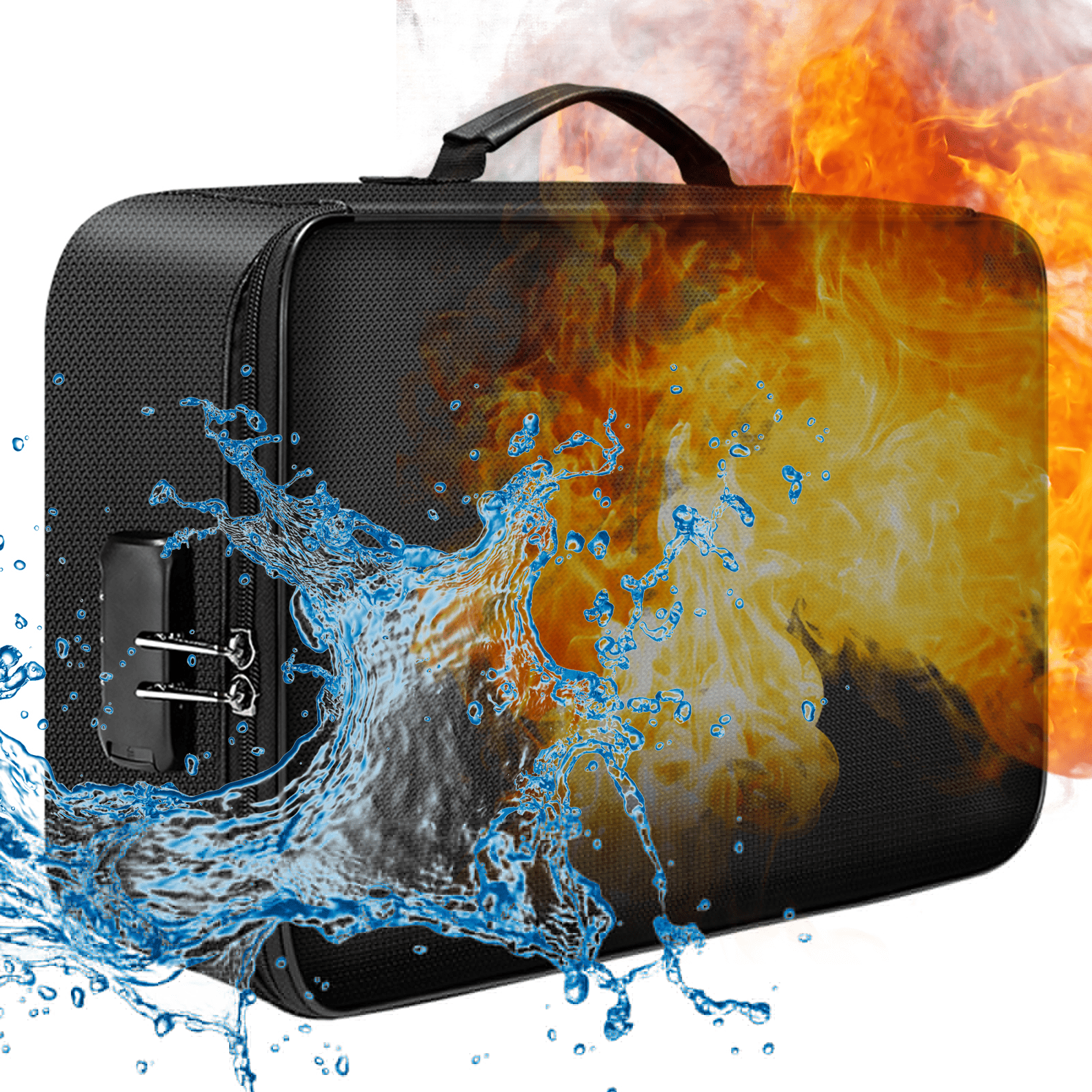 Mixfeer Fireproof Document Organizer Bag with Combination Lock (Black, 14.2 x 10.6 x 3.9 in) l3z61