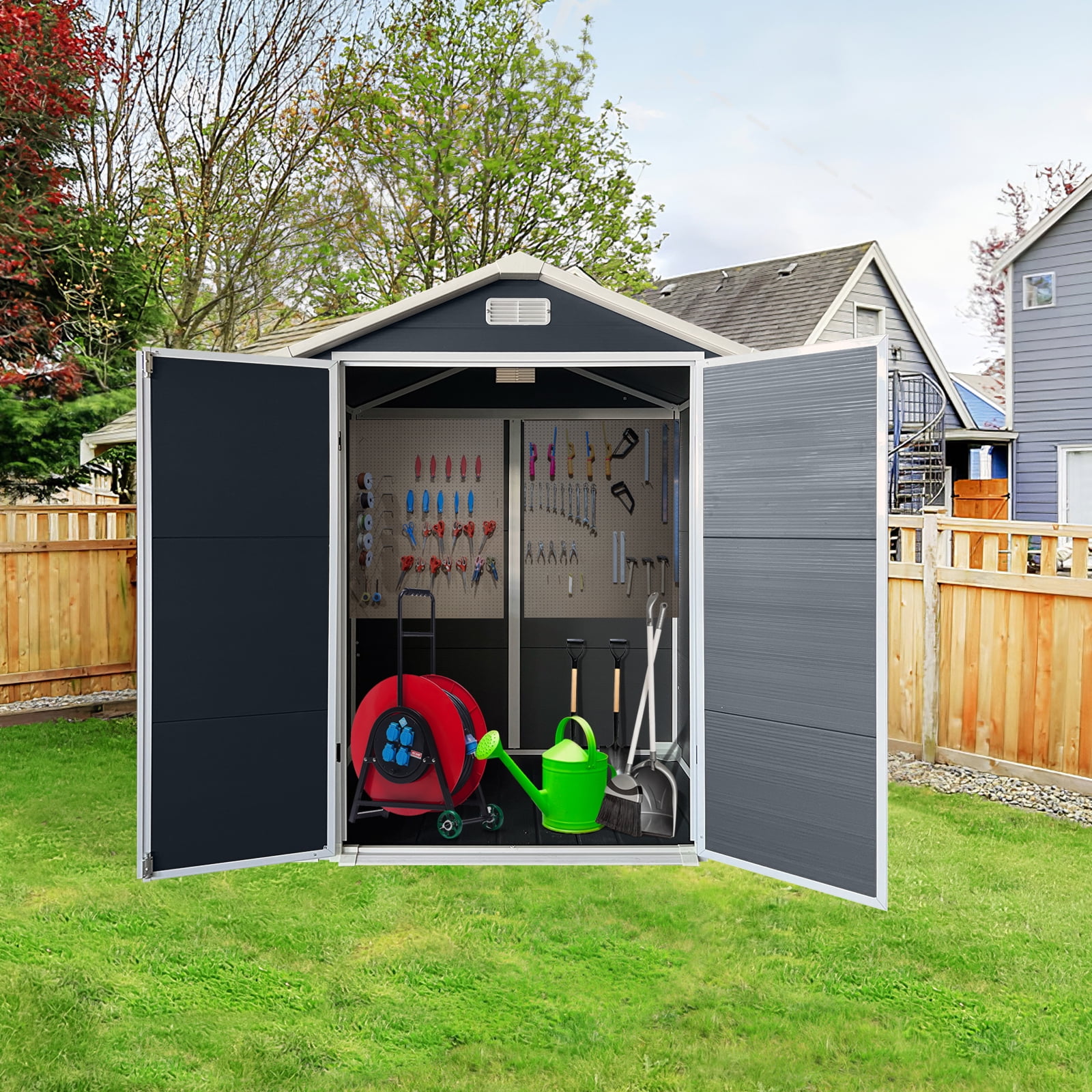 Olurrisa Outdoor Garden Storage Shed with Floor and Lockable Door (Cold Grey, 6 ft x 4 ft) ysiik