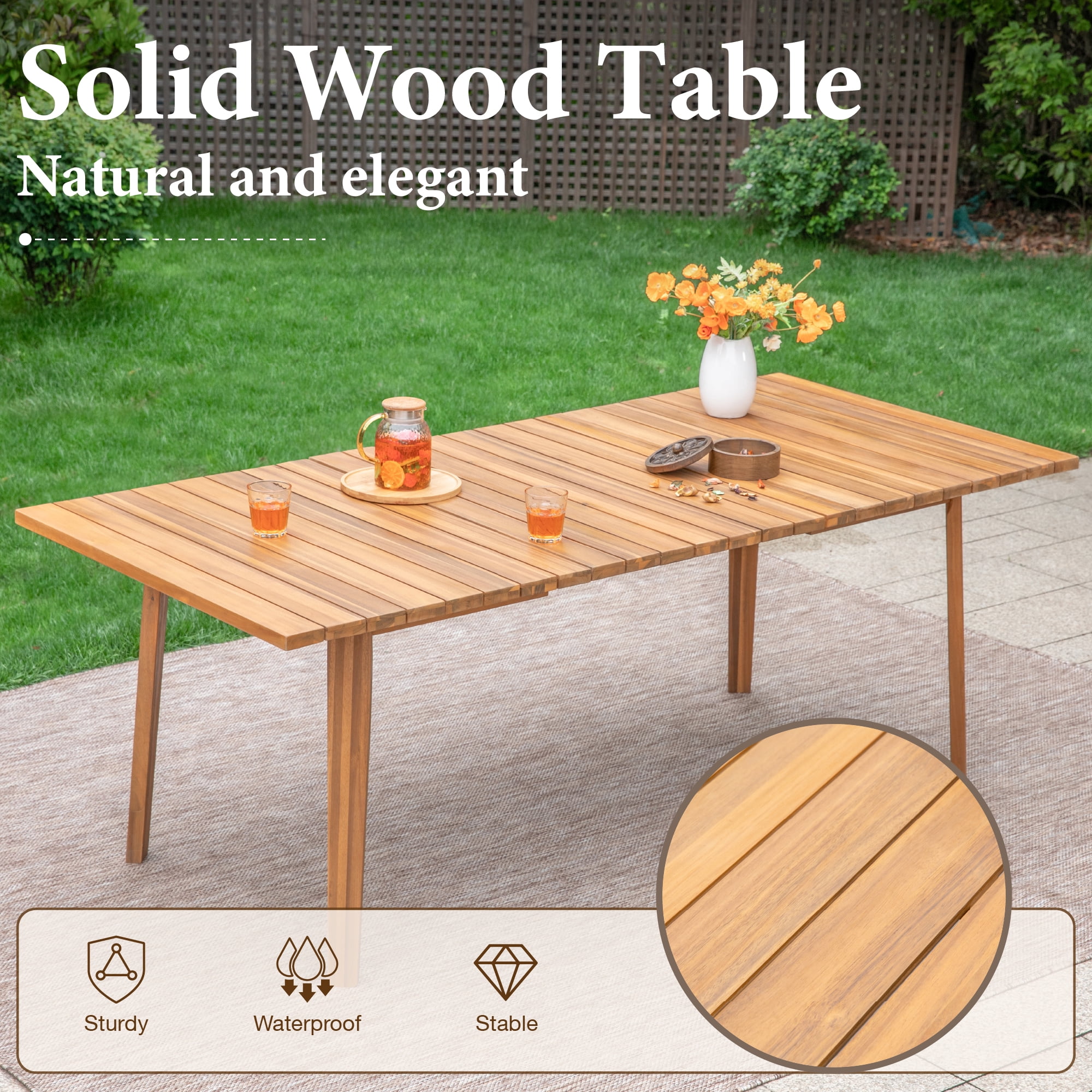 Summit Living 9-Piece Acacia Wood Outdoor Patio Dining Set with Rattan Chairs (Brown, 9-Piece Set) eric2