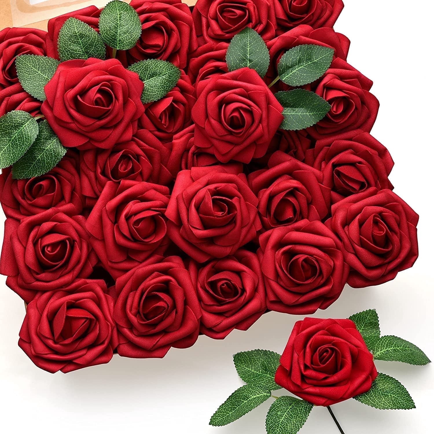 Mocoosy Artificial Foam Roses for DIY Floral Arrangements and Wedding Decor (Dark Red, 50 Pack) 0ninj