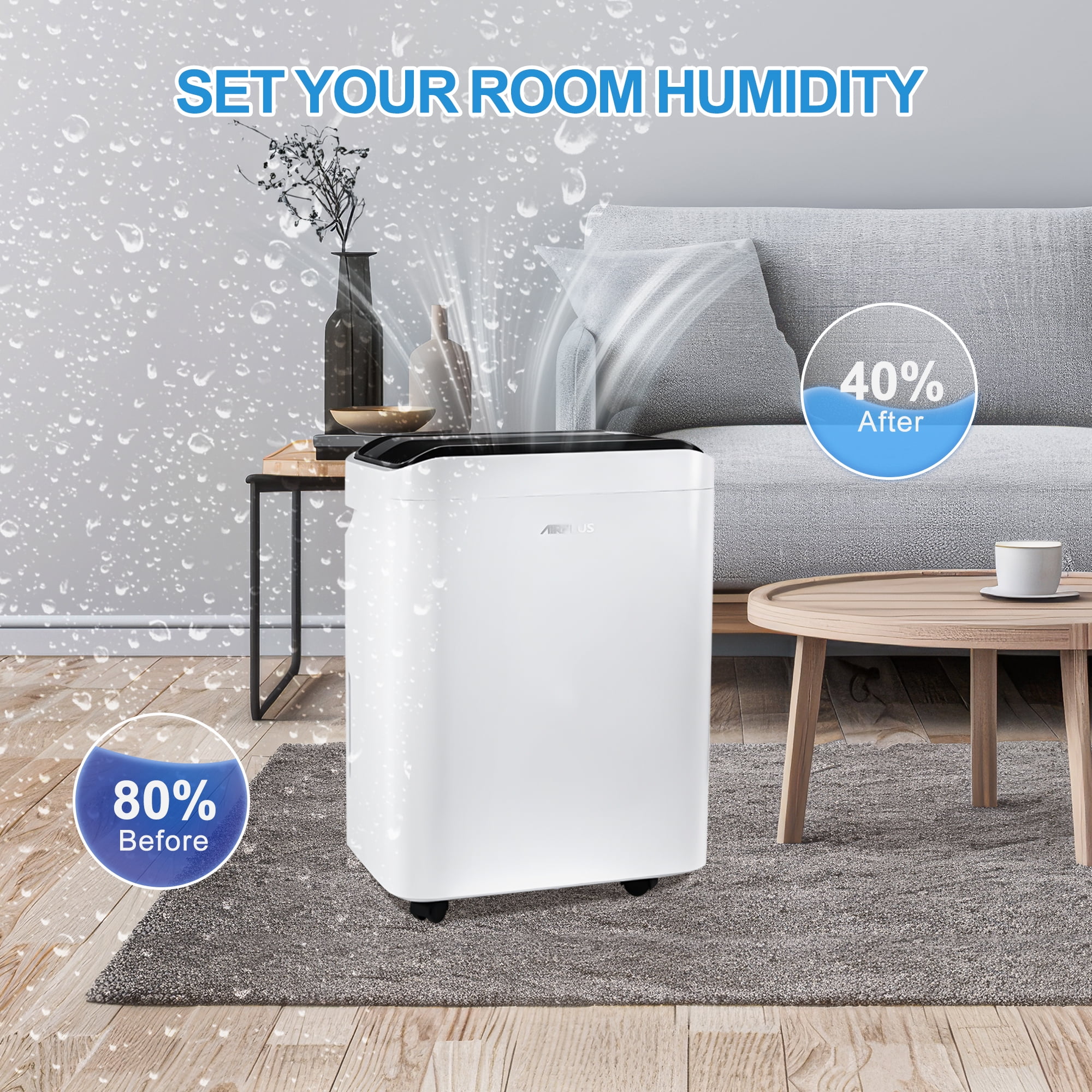 Edendirect 50 Pint Dehumidifier for Basements and Large Rooms, Intelligent Humidity Control with Drain Hose (White, 50 Pint) hx2d7