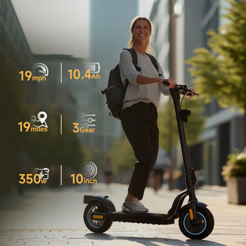 TOXOZERS Electric Scooter with 10-inch Tires, 350W Motor, 19 MPH Max Speed, App Connectivity (Black, 19 Miles Range) knhu2