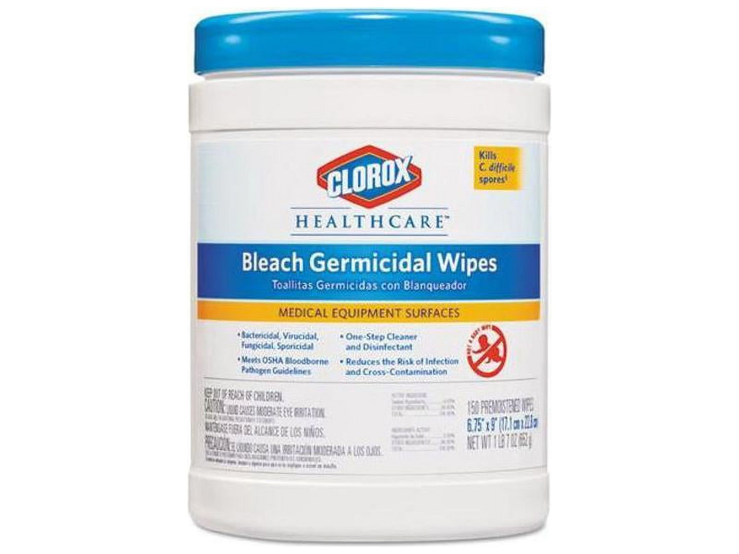 Clorox Healthcare Bleach Germicidal Wipes, EPA Registered Disinfectant (White, 150 Count) 8ri8l