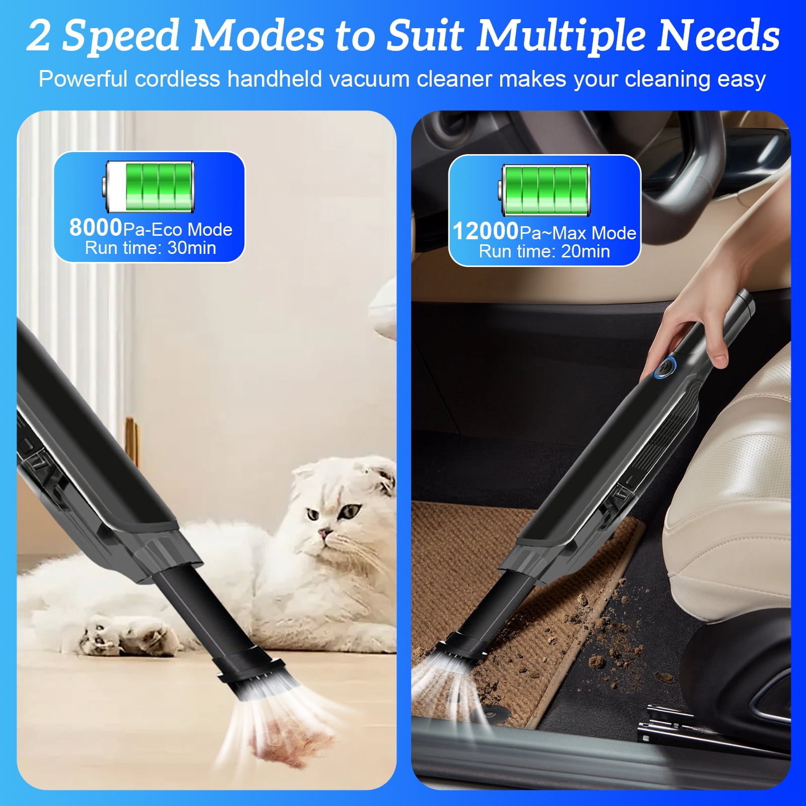 Pentantan Handheld Car Vacuum Cleaner, 12000PA High-Power Cordless Portable Vacuum with 2 Speed Modes (Black, 1.32 lb) m4h7d