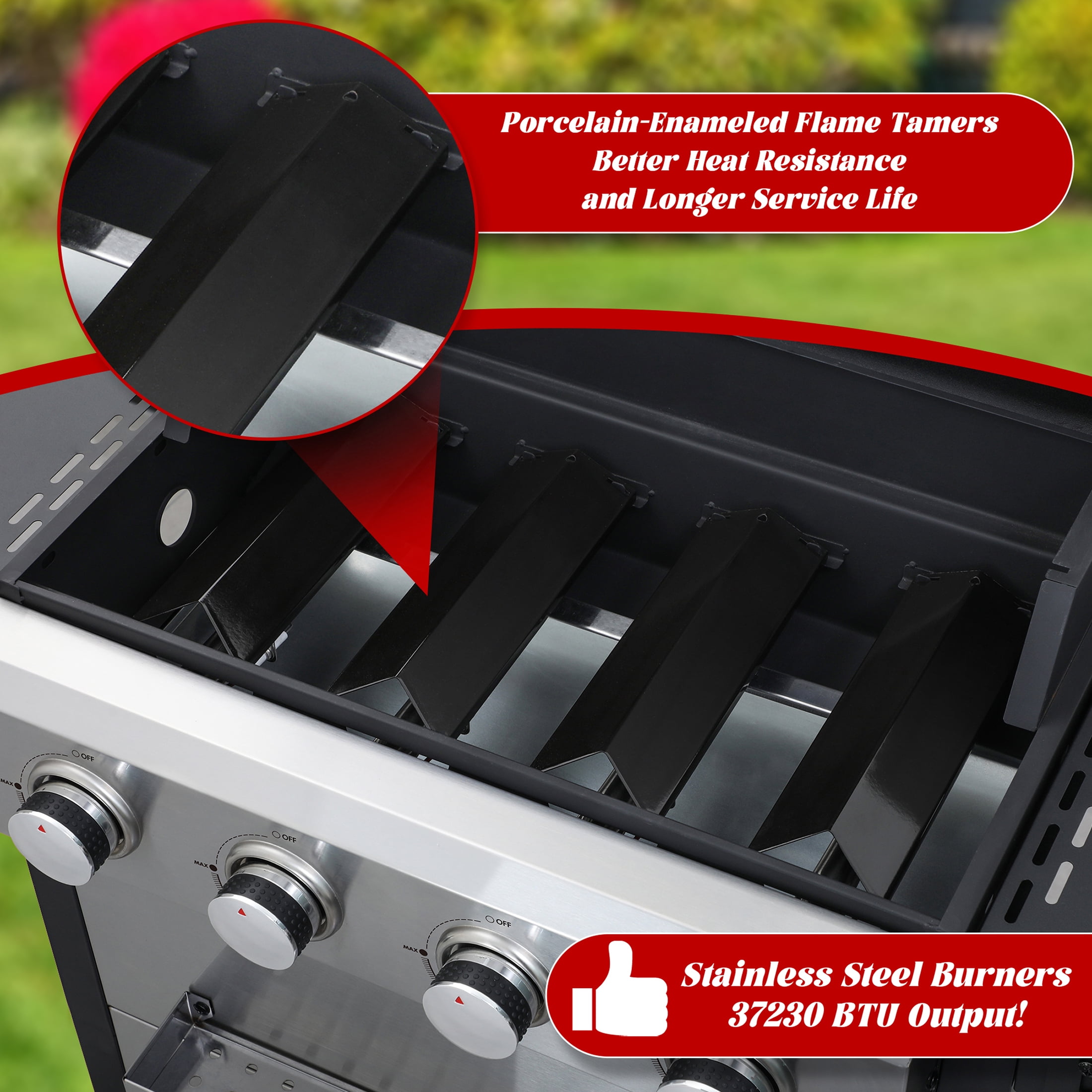 Nice Coker 4-Burner Propane Gas Grill, Outdoor BBQ Station with Stainless Steel Control Panel and Temperature Gauge (34,200 BTU) axy6y
