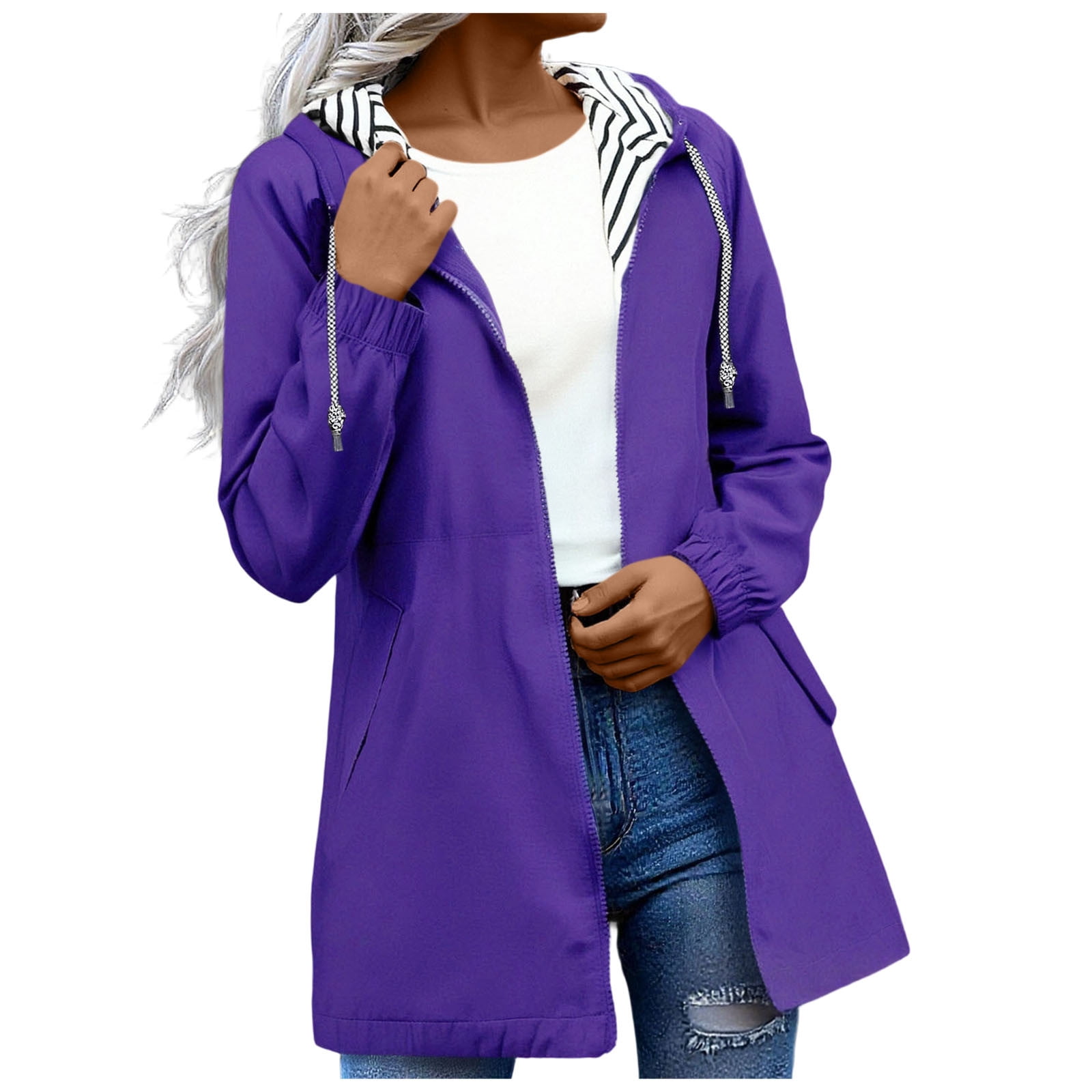 Sevevn Women's Waterproof Lightweight Rain Jacket with Hood and Pockets (Purple, L) bqw5c