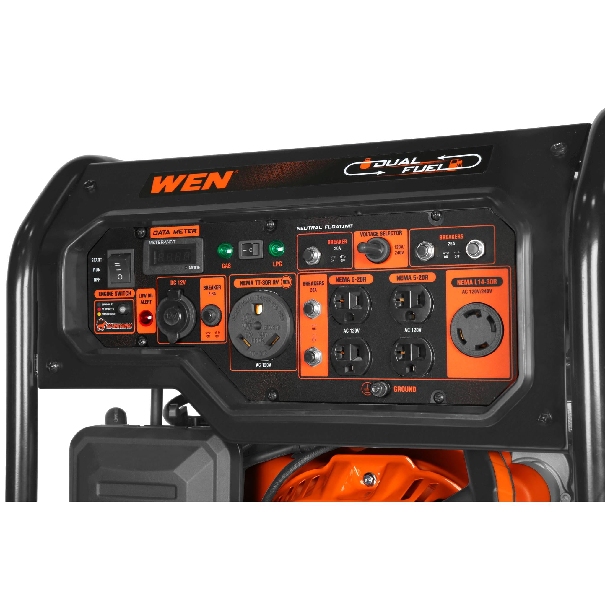 WEN 8000-Watt Dual Fuel Portable Generator, Electric Start, 340cc Engine, RV-Ready with CO Watchdog (6.7 gal) 38zmg