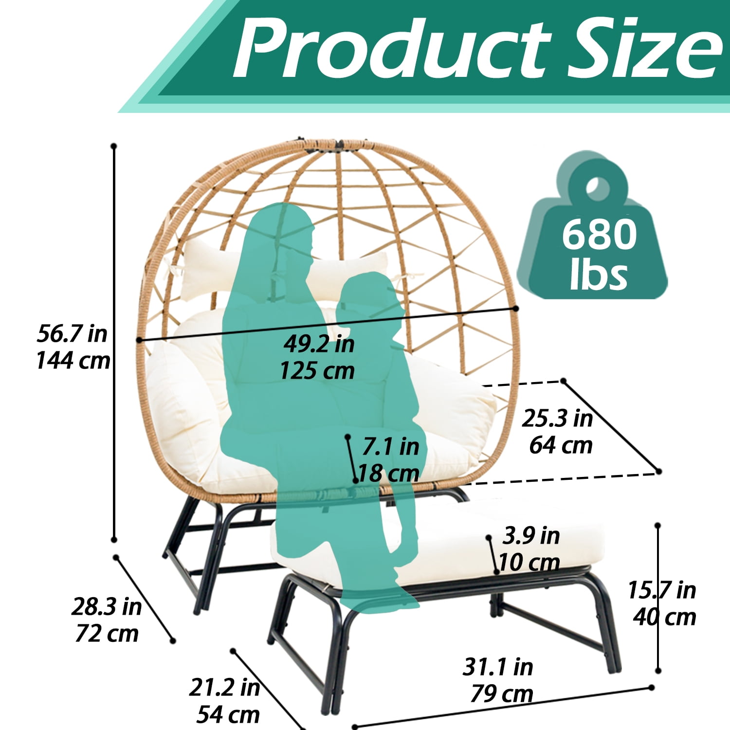 FKS LIFE Egg Basket Chair with Ottoman and Cushion (Yellow, 680 lb Capacity) bjpv7