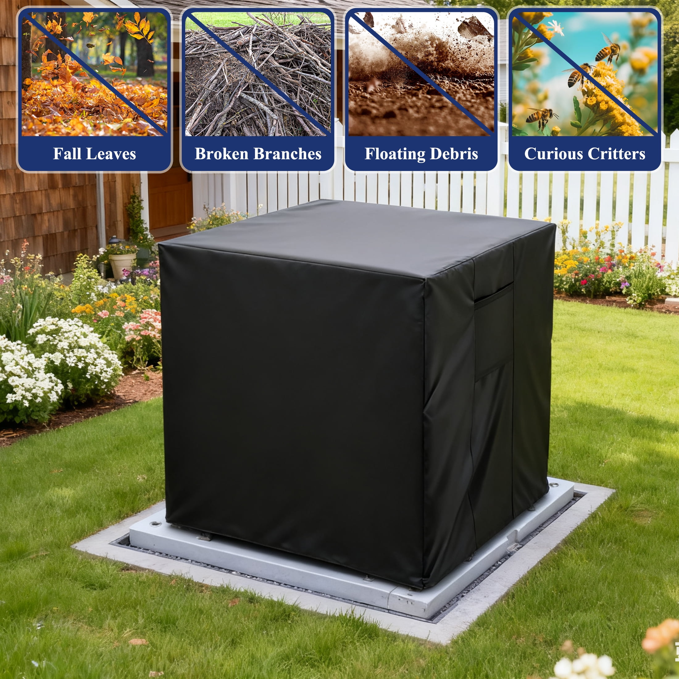 Remiawy Heavy Duty Outdoor Air Conditioner Cover, Waterproof Square AC Unit Protector for Winter (Black, 24 x 24 x 30 in) b3fel