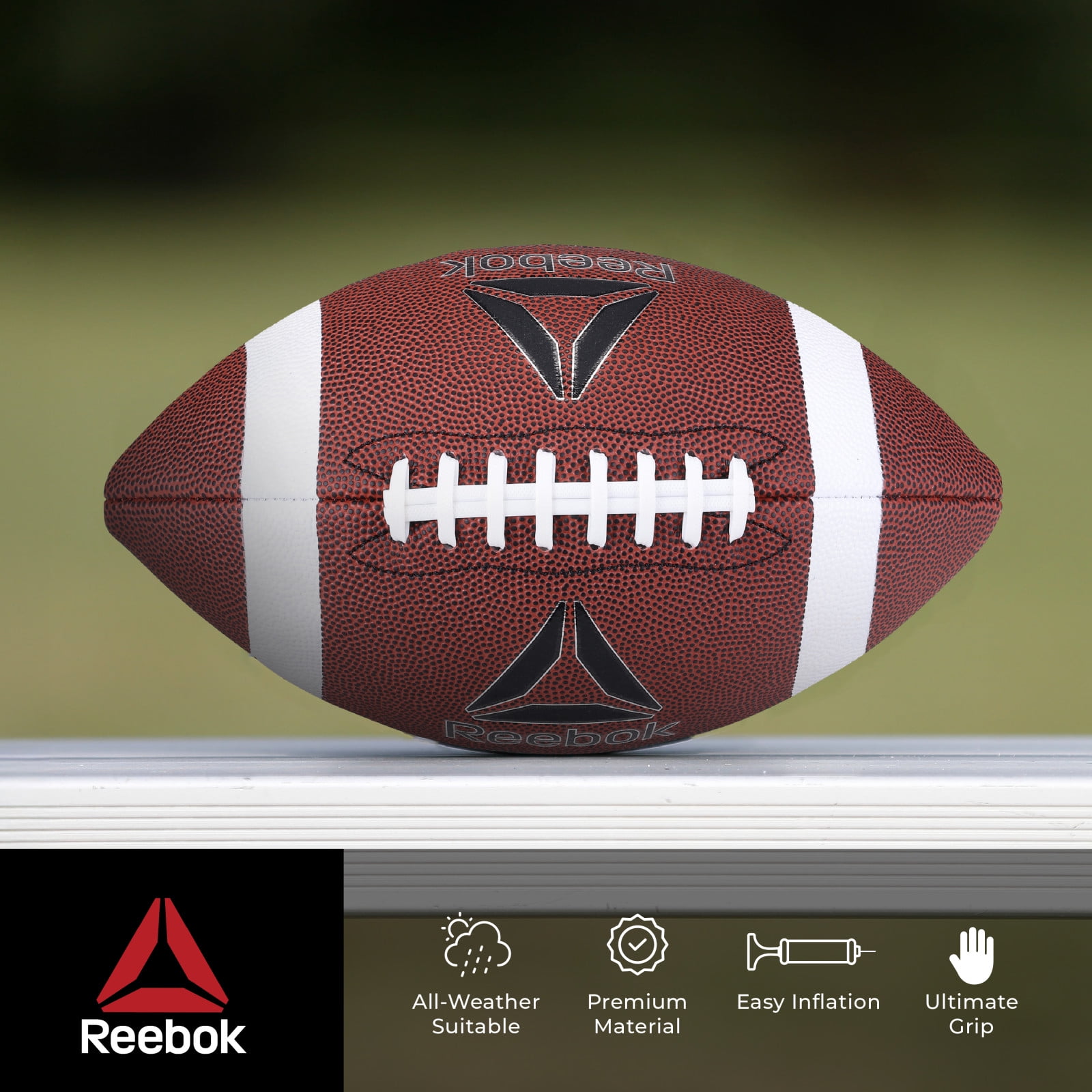 Reebok Official Size Football with Inflatable Pump, Durable Synthetic Leather for Outdoor Sports (Brown, Official Size) 8nz86