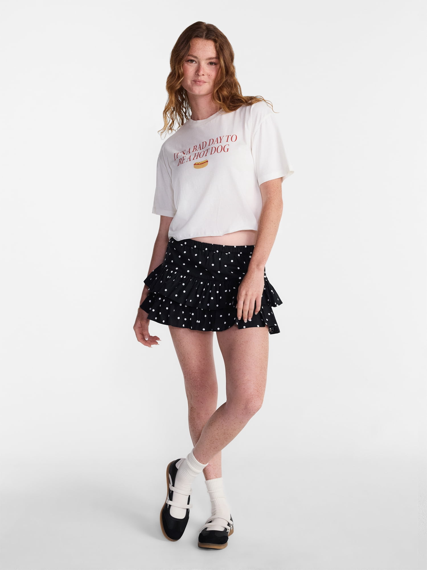 No Boundaries Women's Game Day Woven Skirt with Built-in Shorts (Black, XXS-XXL) r02fz