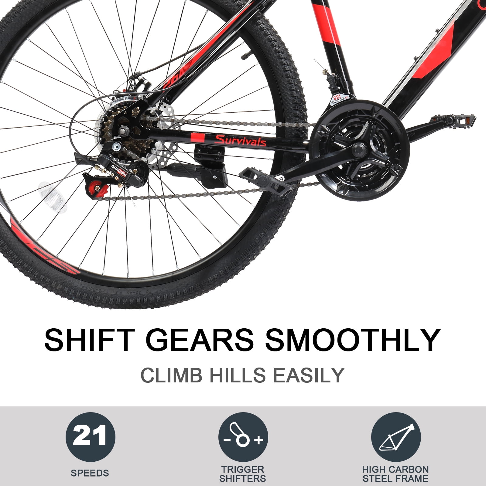UBesGoo 26 in Mountain Bike, 21-Speed Lightweight Trail Bicycle with Disc Brakes and Suspension (Red/Black, 26 in) mrjag