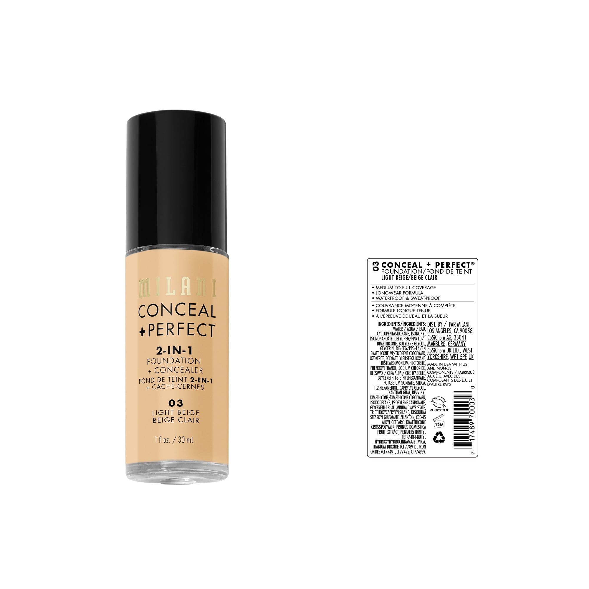 Milani Conceal + Perfect 2-in-1 Foundation + Concealer (Light Beige, 1 fl oz) ni0jt