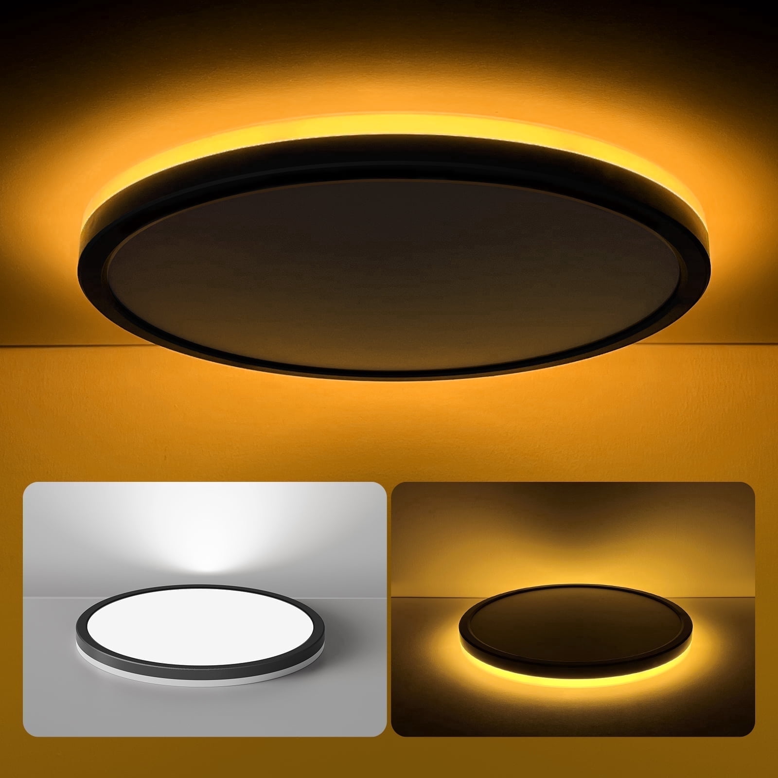 Matane 12 in LED Flush Mount Ceiling Light Fixture with Night Light (Black, 12 in) 4wb2g
