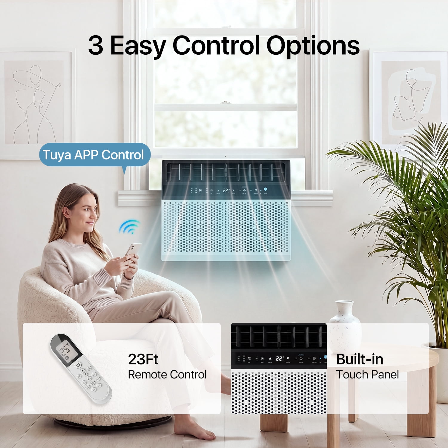 BaPiPro 12,000 BTU Smart Window Air Conditioner, WiFi Enabled Cooling System for Rooms Up to 550 Sq. Ft. (White) mdu8v