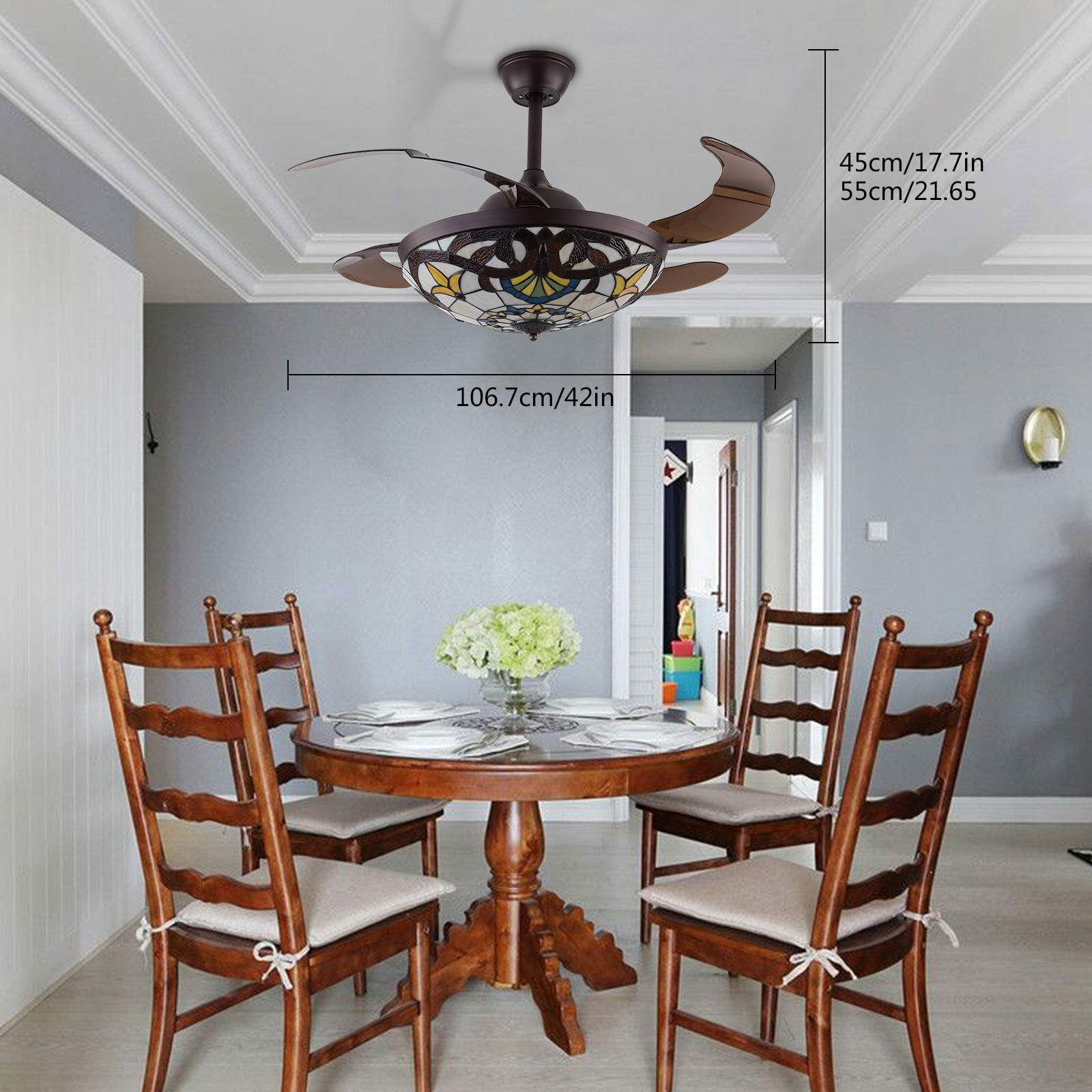 TFCFL 42 in Tiffany Ceiling Fan with LED Light and Retractable Blades (Multicolor, 42 in) or3w6