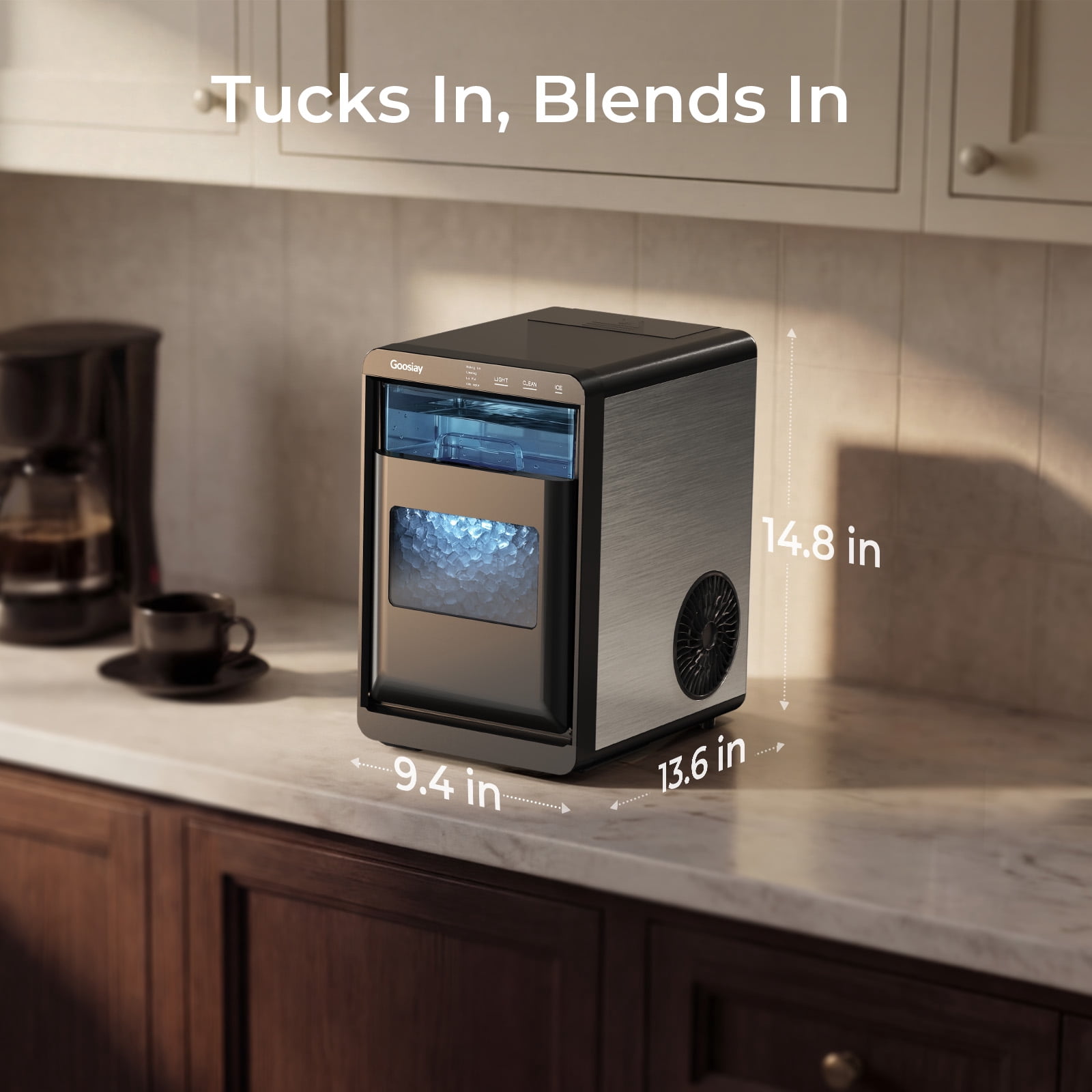 Goosiay Nugget Ice Maker Countertop, Portable Pebble Sonic Ice Machine for Home and Kitchen (Black, 44 lb) yty0m