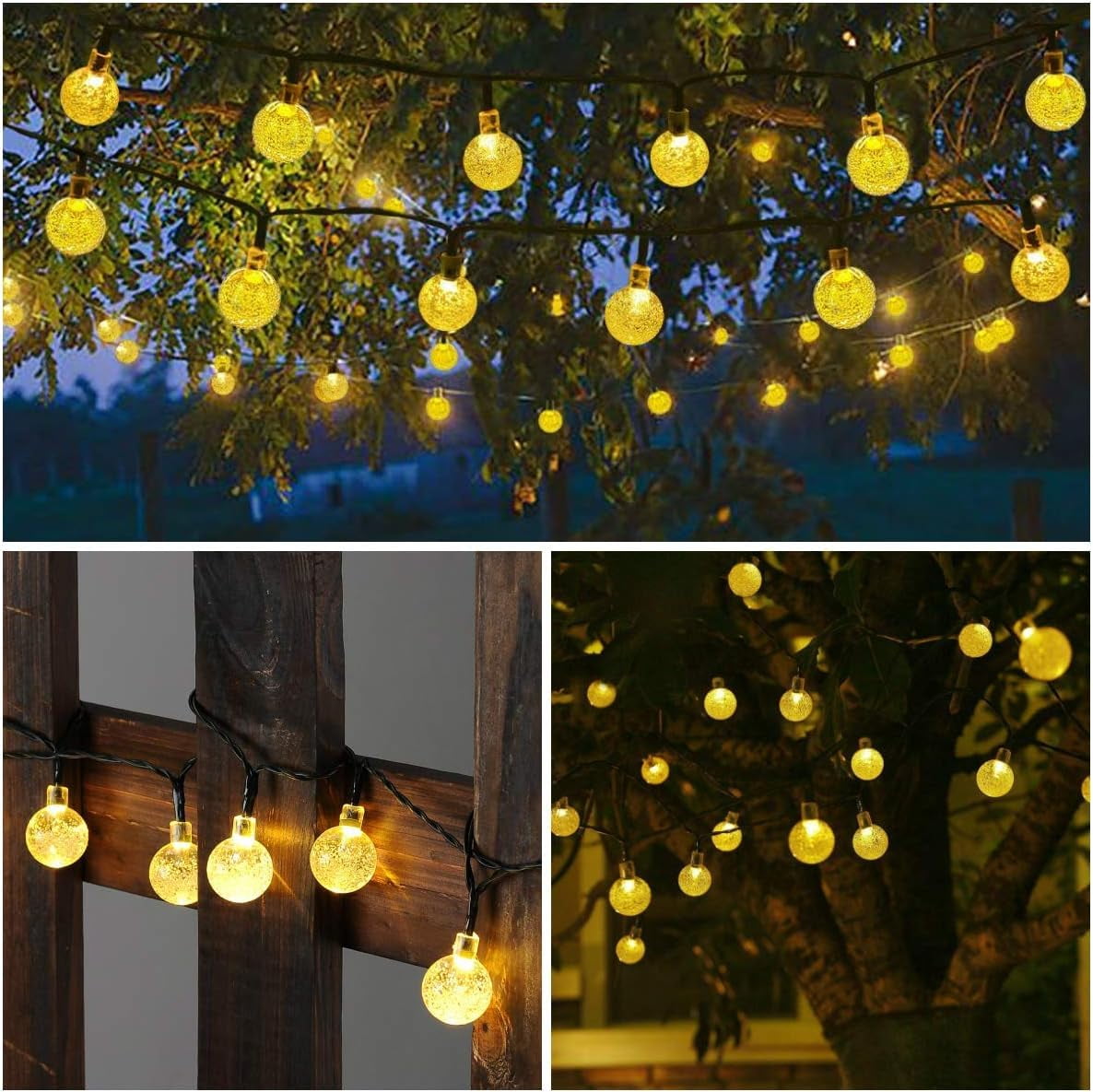 LED Decoration's Solution Solar String Lights Outdoor, 100 LED Globe Patio Lights with 8 Lighting Modes (Warm White, 56 ft) p25or